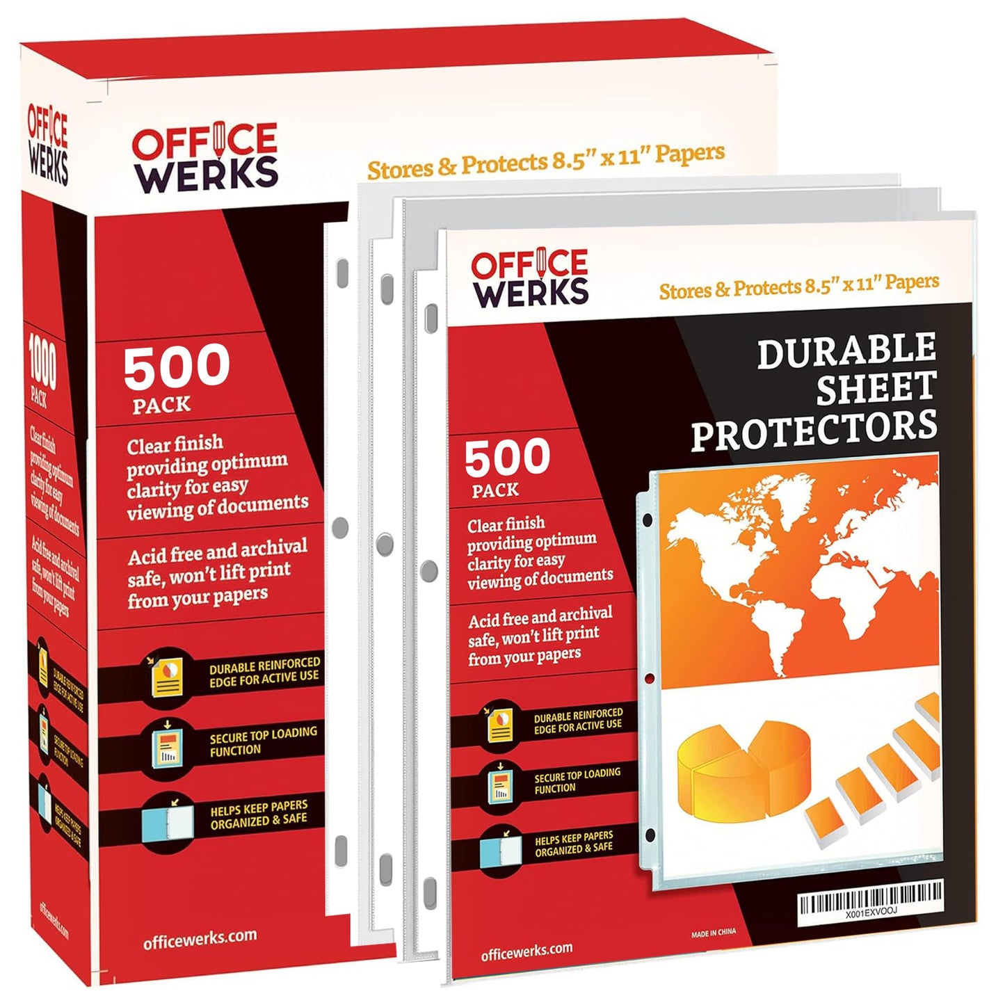 Clear Sheet Protectors, 8.5" x 11", 500 Pack, Durable, Top Load,Reinforced Holes, Acid-Free/Archival Safe