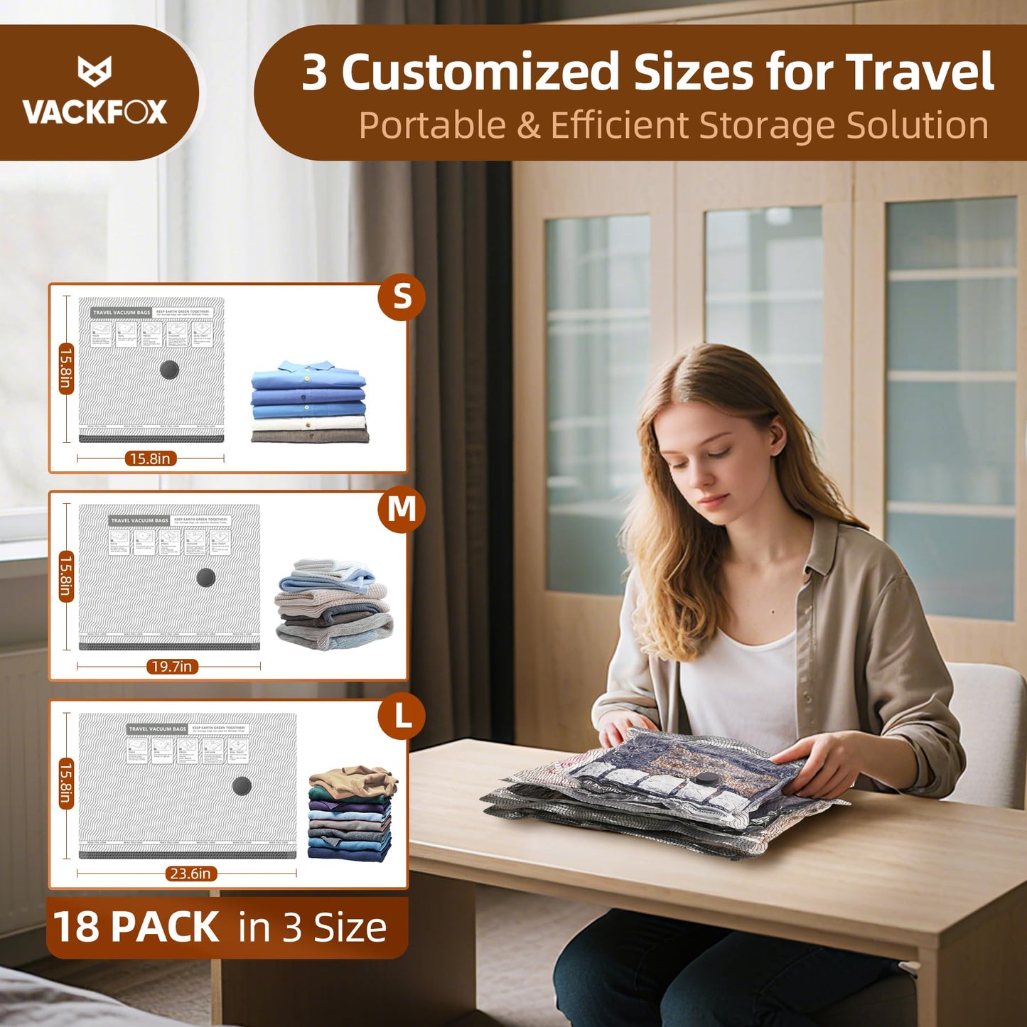 18 Pack Travel Vacuum Bags for Clothing,Compression Seal Packing Cubes for Suitcase Backpack,Vacuum Seal Bags for Clothing,Carry-on Size Space Saver Storage Bags 80% for Travel & Home(No pump)