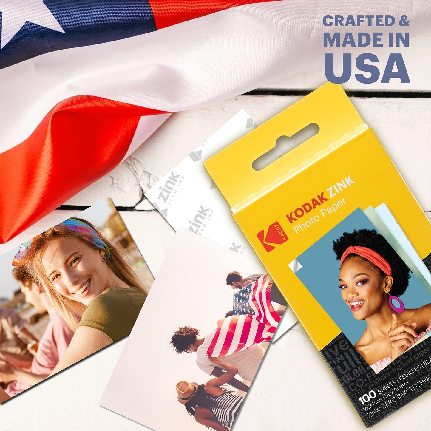 Kodak Zink Photo Paper 2x3 Inches (100 Sheets) Compatible with Kodak Step, Step Slim, Printomatic, Printomatic+, Smile+, Step Touch
