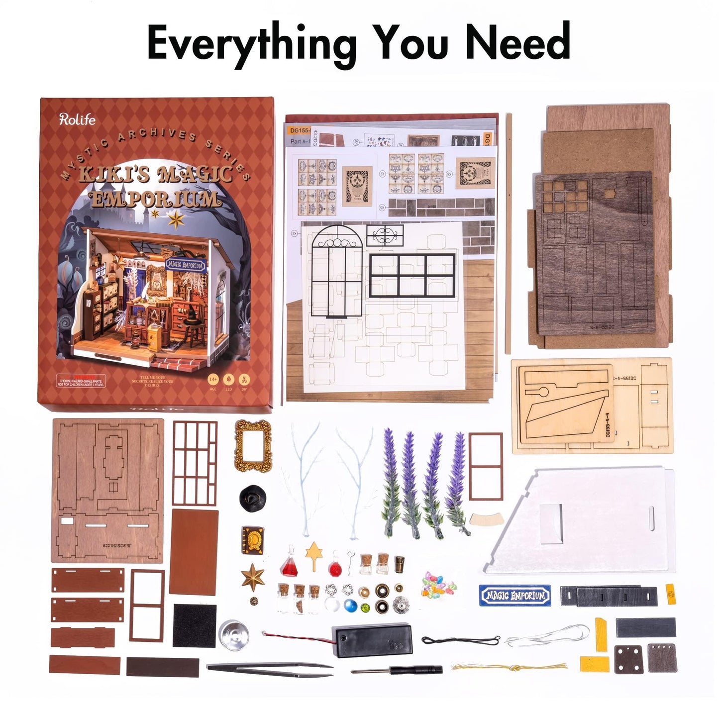 Rolife DIY Miniature Dollhouse Kit-Tiny House DIY Kit for Adults and Kids-1:20 Miniature House Kit-Miniature Things Hobbies for Women and Men-Halloween/Christmas Decorations/Gifts-LED Book Nook Kits