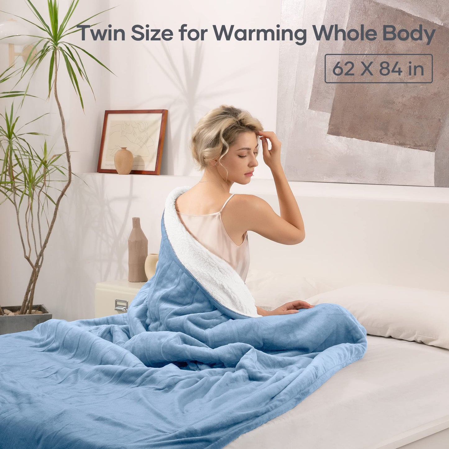 Heated Blanket Twin Size 62"x 84", Electric Heated Throw with 6 Heating Levels Fast Heating & Machine Washable, Full Body Warming with Auto-Off Overheating Protection 10H Timer for Home Use Blankets