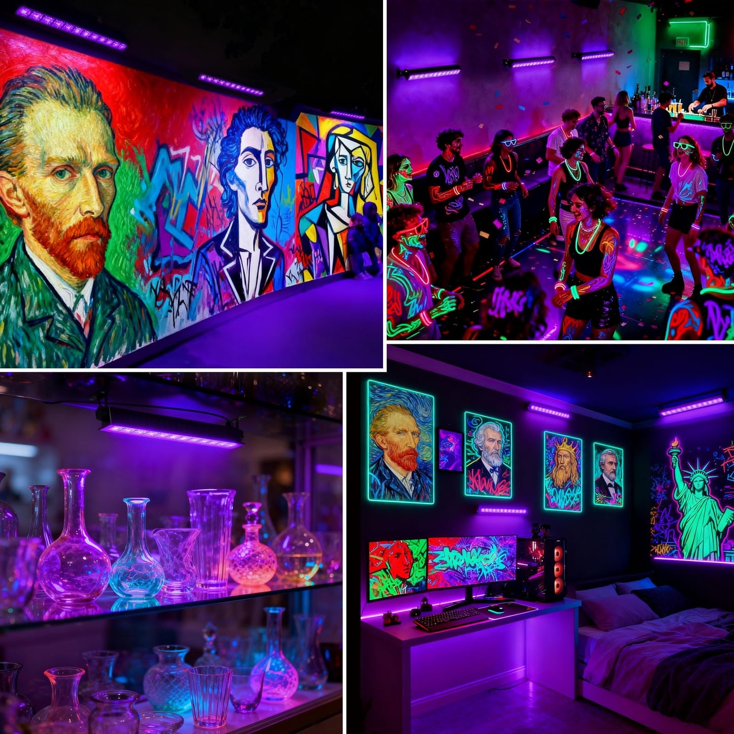 CREATESTAR 2 Pack Black Light for Halloween Party, 42W UV Blacklight Powerful with Plug Switch, Glow Lights for Horror House, Birthday, Christmas, Home Decor