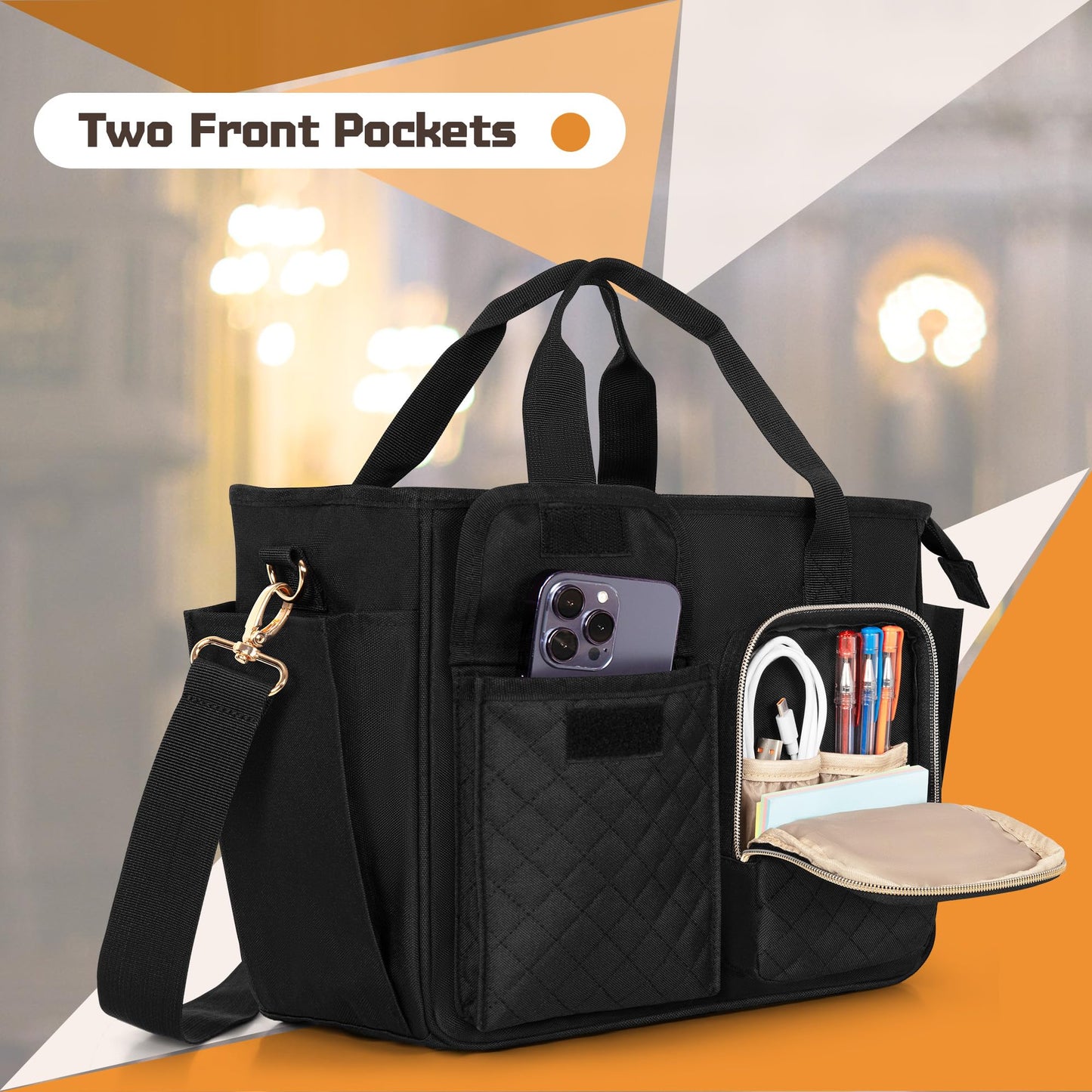 Luxja Large Bible Bag with Water Bottle Pockets, Bible Tote Bag for Women with Multiple Pockets (Bag Only), Black