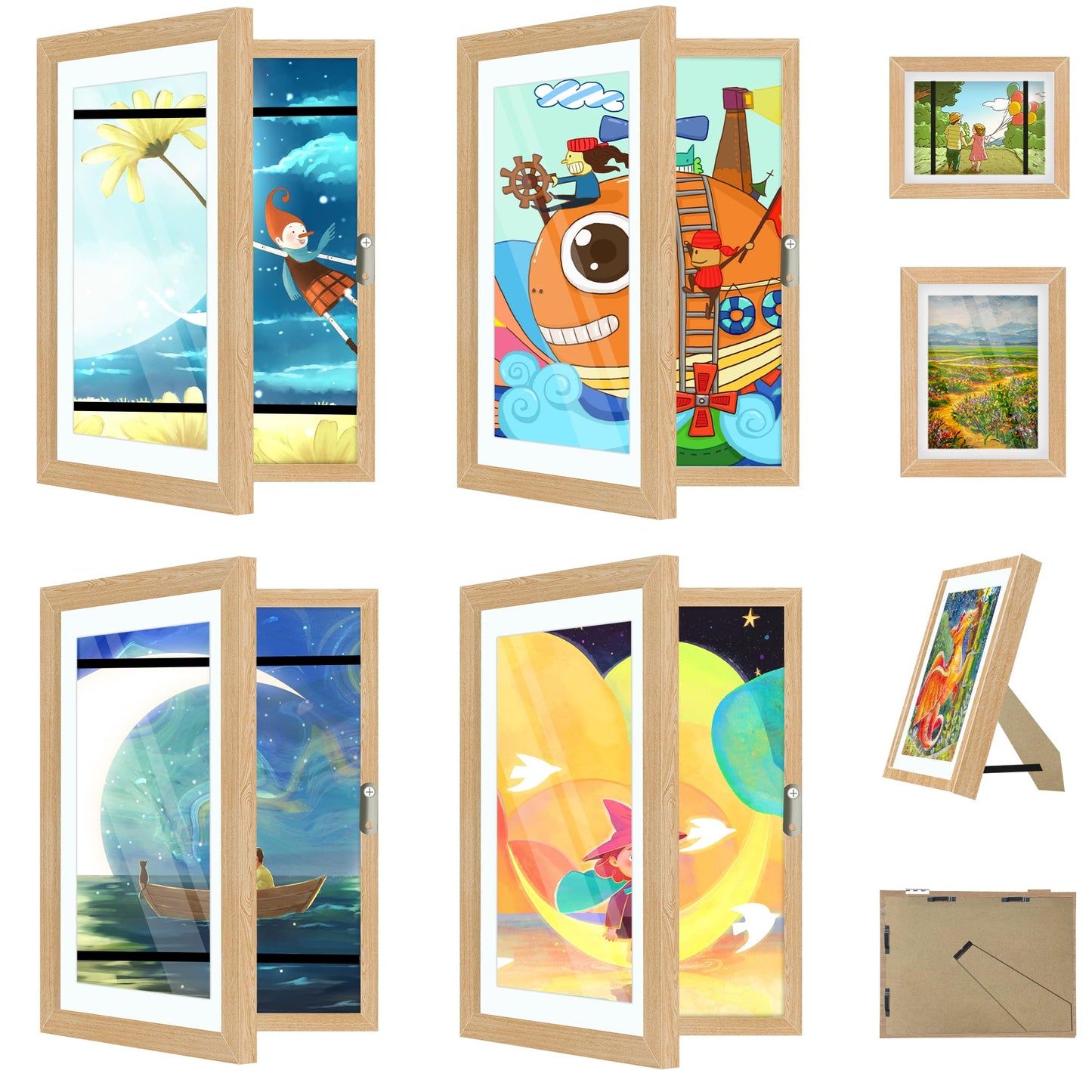 4 Pack Kids Art Frame, 8.5x11 Front Opening Kids Artwork Frames Changeable, Chind Artwork Display Storage Frame for 3D Picture Crafts, Children Drawing Hanging Art, Holds 50-100 Pcs (Walnut)
