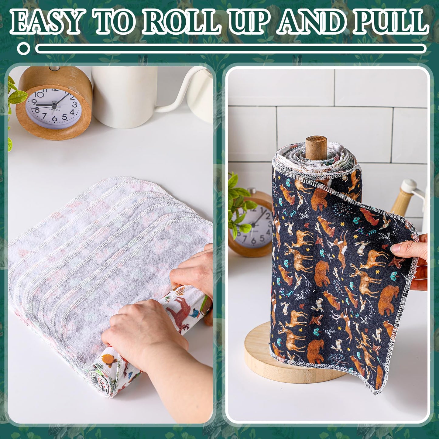 Redbaker 30 Pcs Reusable Paper Towel Paperless Towel with Cardboard Roll Reusable Cloth Paper Napkins for Kitchen Washable Napkins Fit on All Holder Roll Home Household Clean(Animal,10 x 12 in)