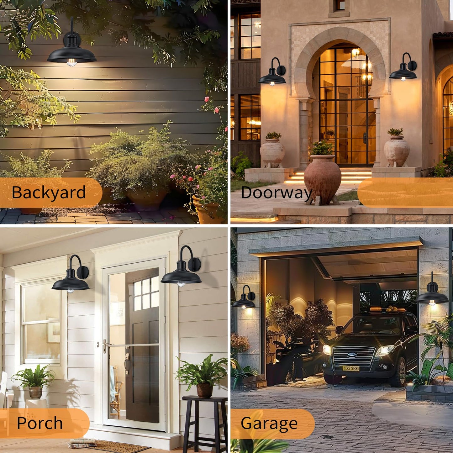 MYHXQ 12'' Dusk to Dawn Outdoor Gooseneck Barn Light, 2-Pack Outdoor Wall Sconce Farmhouse Exterior Light Wall Lighting Fixture Industrial Black Wall Lantern for Porch, Entryway, Garage, Black