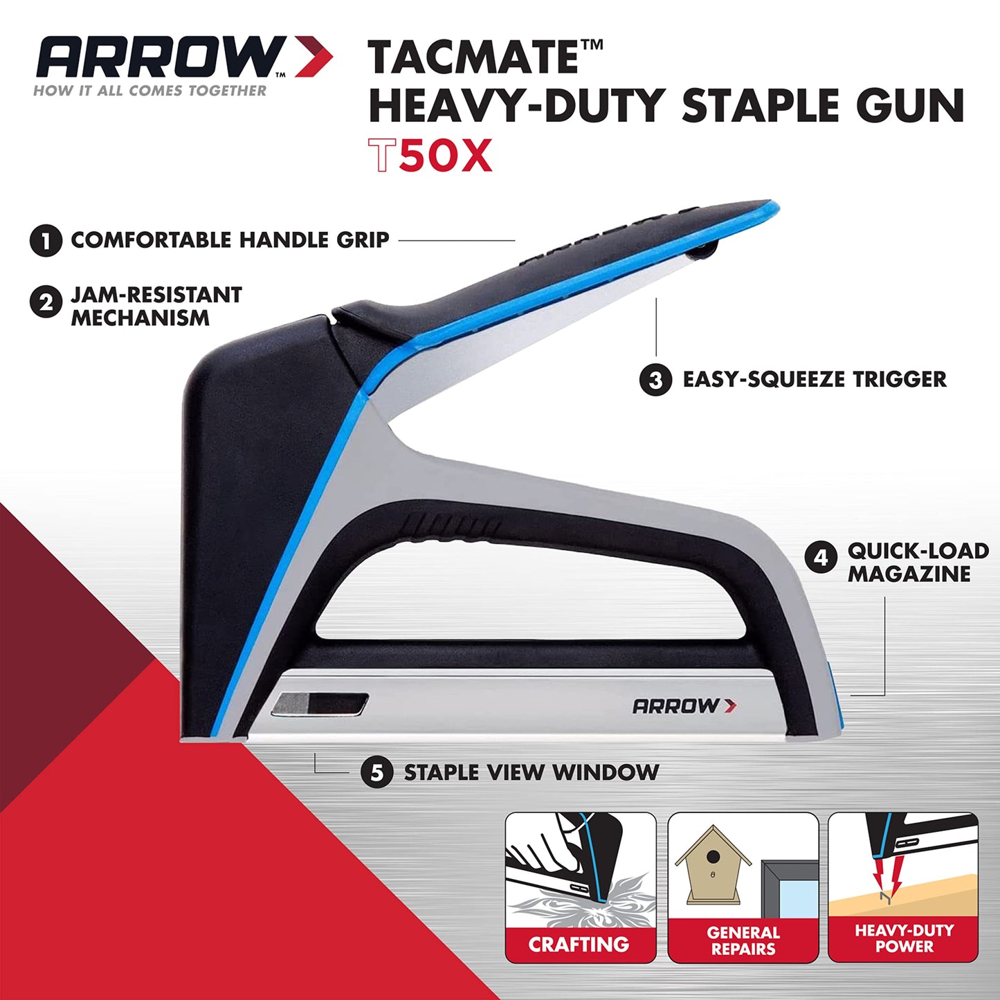 Arrow Fastener T50X Tac Mate Stapler, Grey