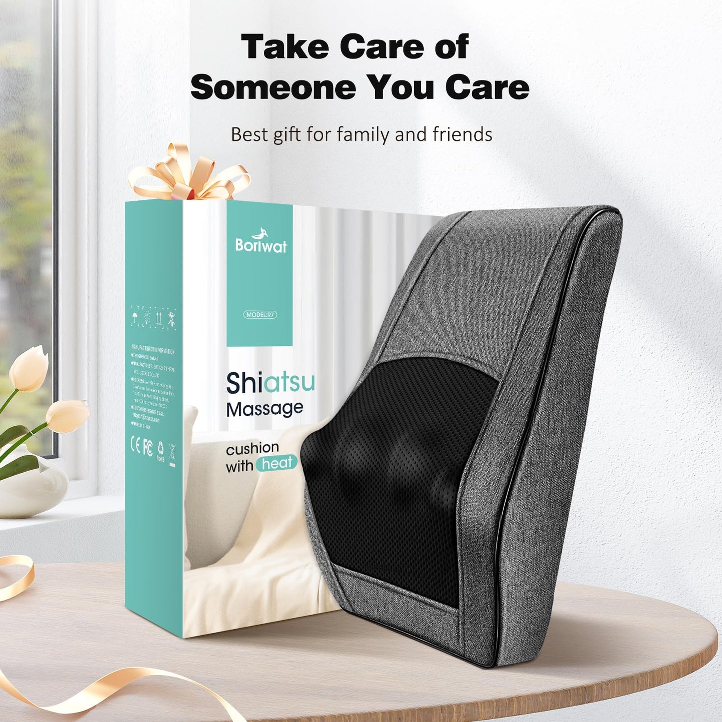 Boriwat Back Massager Neck Massager with Heat, Shiatsu Massage Pillow for Pain Relief, Masseur for Neck, Back, Shoulder and Leg, Gifts for Men Women Mom Dad, Stress Relax at Home and Office