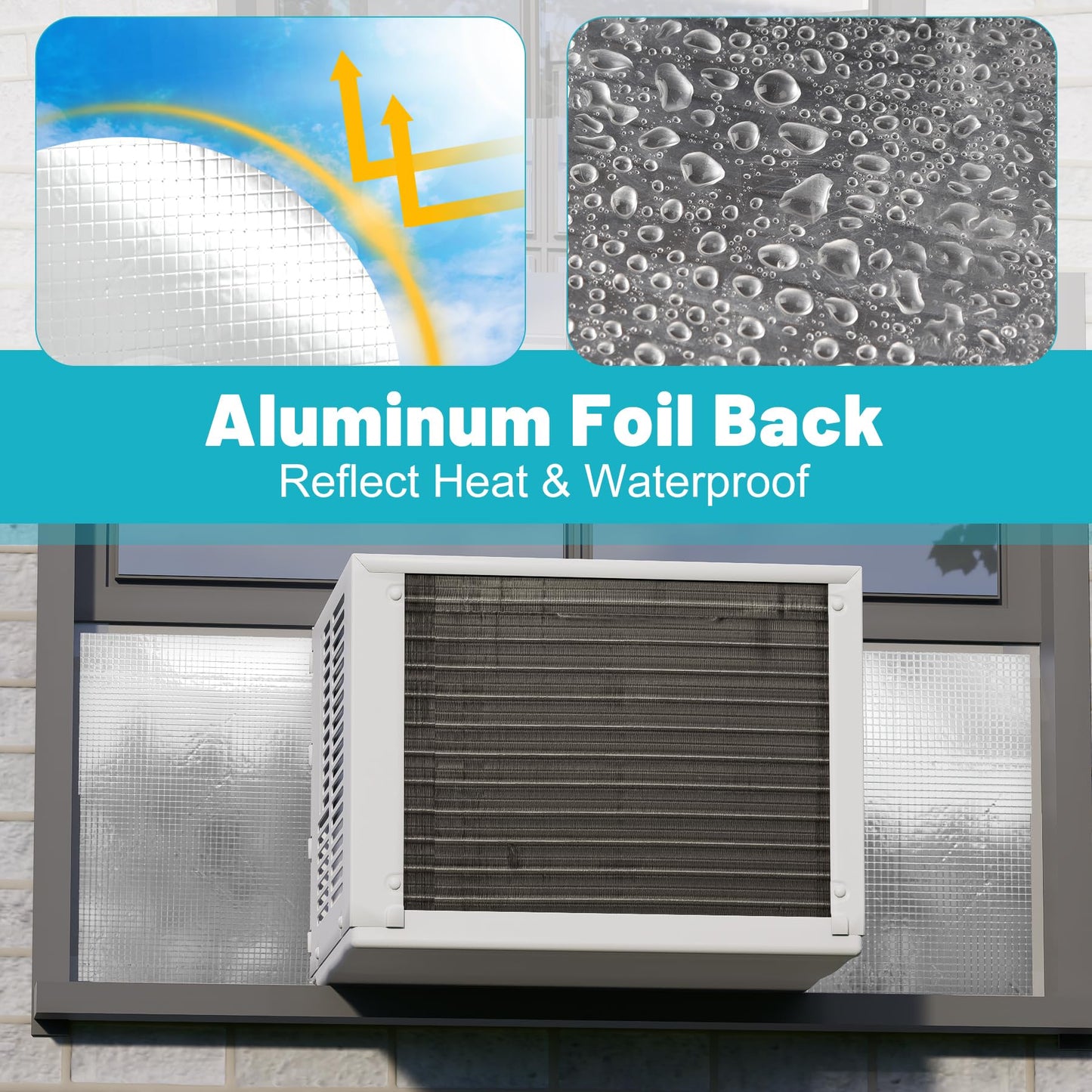 Chiligent Window AC Insulated Foam Panels with Aluminum Foil, Good Sealing Window AC Side Panels with Top Seal Strip, Waterproof Surround Insulation Side Panels, Reflect Light & Heat, Lower Noise