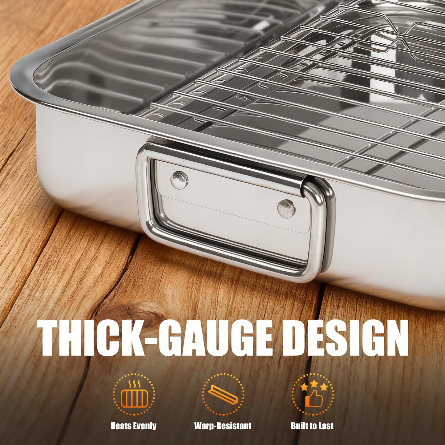 Stainless Steel Roasting Pan High Sided Easy to Clean Induction Roast Tray for Chicken