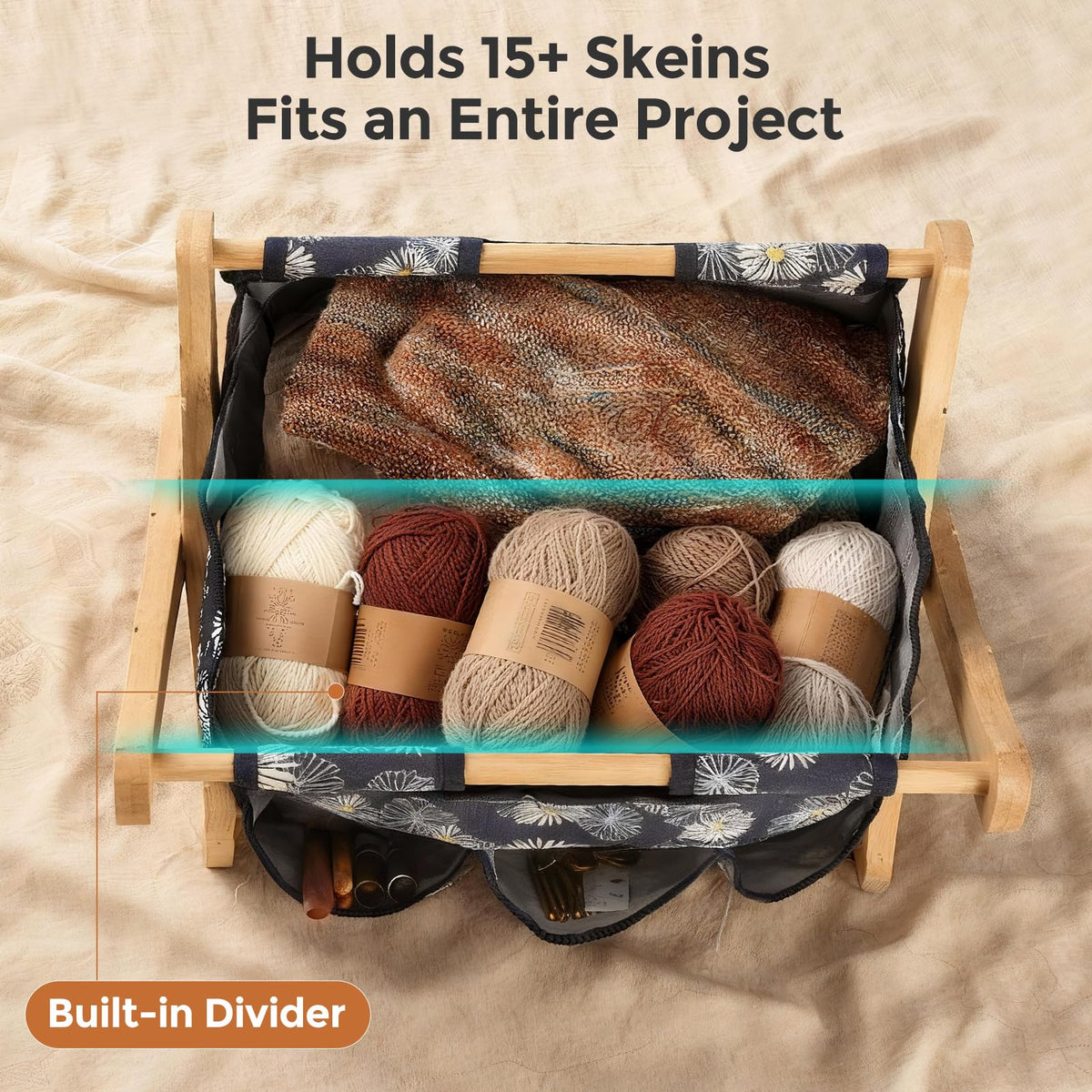 Knitter-Designed Yarn Caddy Organizer and Storage Lightweight Basket for Crochet and Knitting Projects