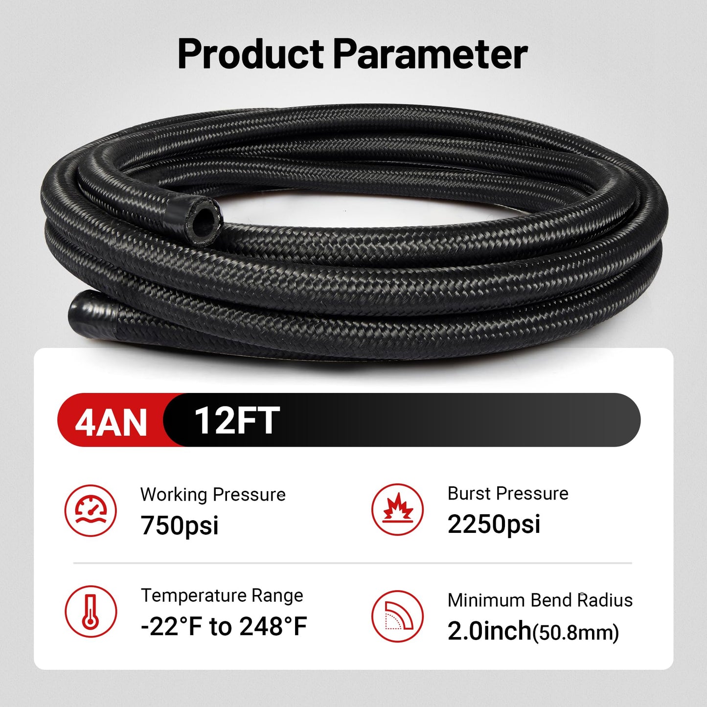 EVIL ENERGY 4AN Fuel Line Kit, AN4 Nylon Braided Fuel Line Hose Fitting Kit CPE 12FT Black