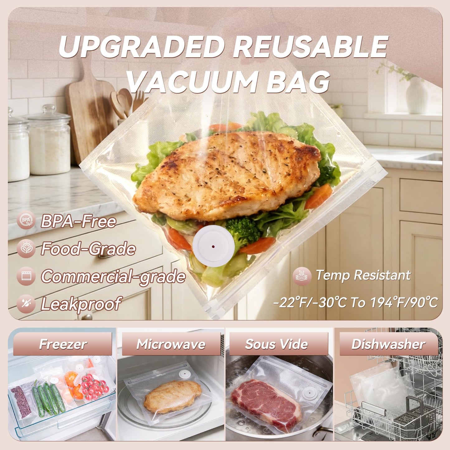 Vixino Compact Vacuum Sealer for Food (Vacuum Sealer Machine + 30 Reusable Vacuum Bags) Powerful Handheld Vacuum Sealer Machine, Extend Freshness up to 10X Longer, Portable & Cordless