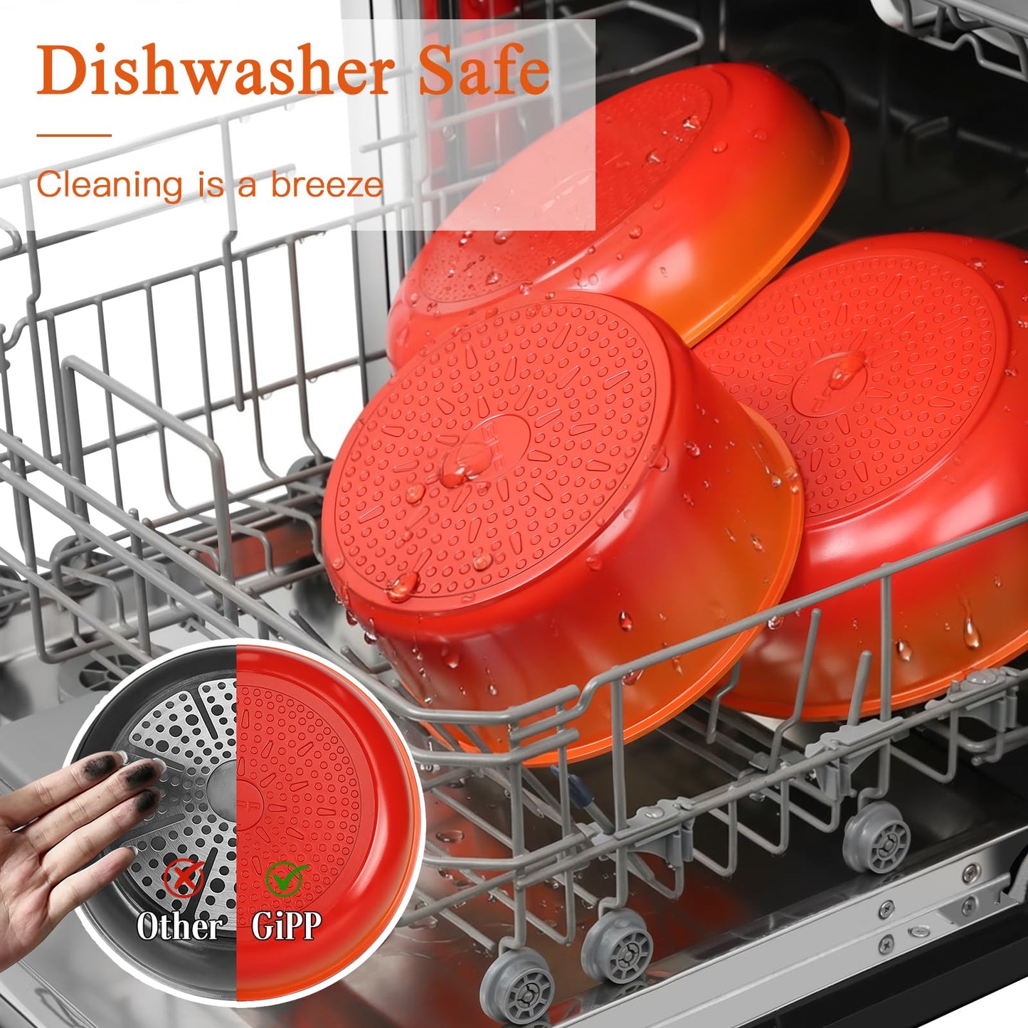 GIPP 5pcs Pots and Pans Set Non Stick, Nonstick Cookware Set Detachable Handle,Ceramic Pots for Cooking Non Stick with Removable Handle, RV Cookware Set, Orange Gradient
