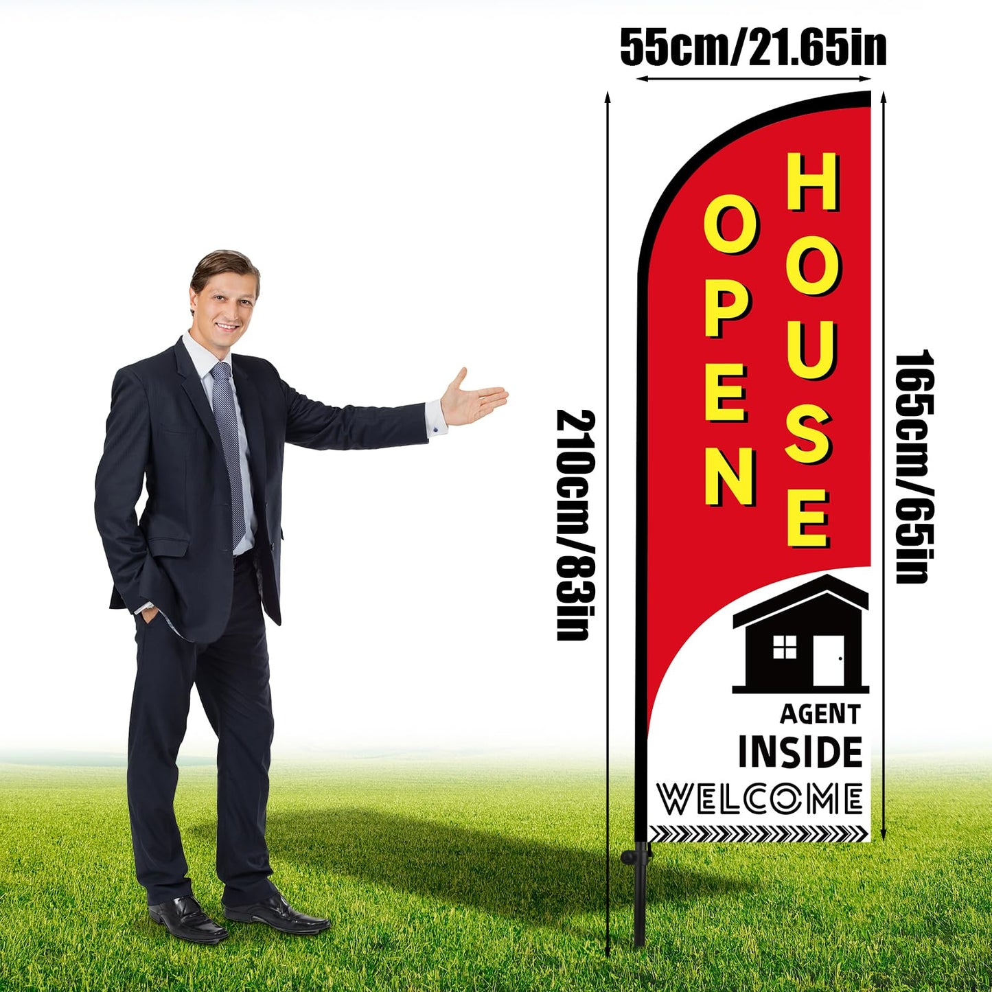 2pcs Open House Banner Sign, Open House Flag Real Estate Sign Post with Adjustable Ground Stakes for Real Estate Agents