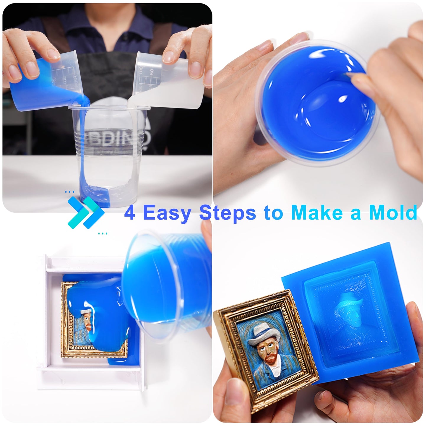 BBDINO Silicone Mold Making Kit, 30A Liquid Silicone for Mold Making 38.8 OZ, Quick Cure Molding Silicon Rubber, 1:1 Mix Ideal for Casting Resins Molds & Silicon Molds Sapphire Blue