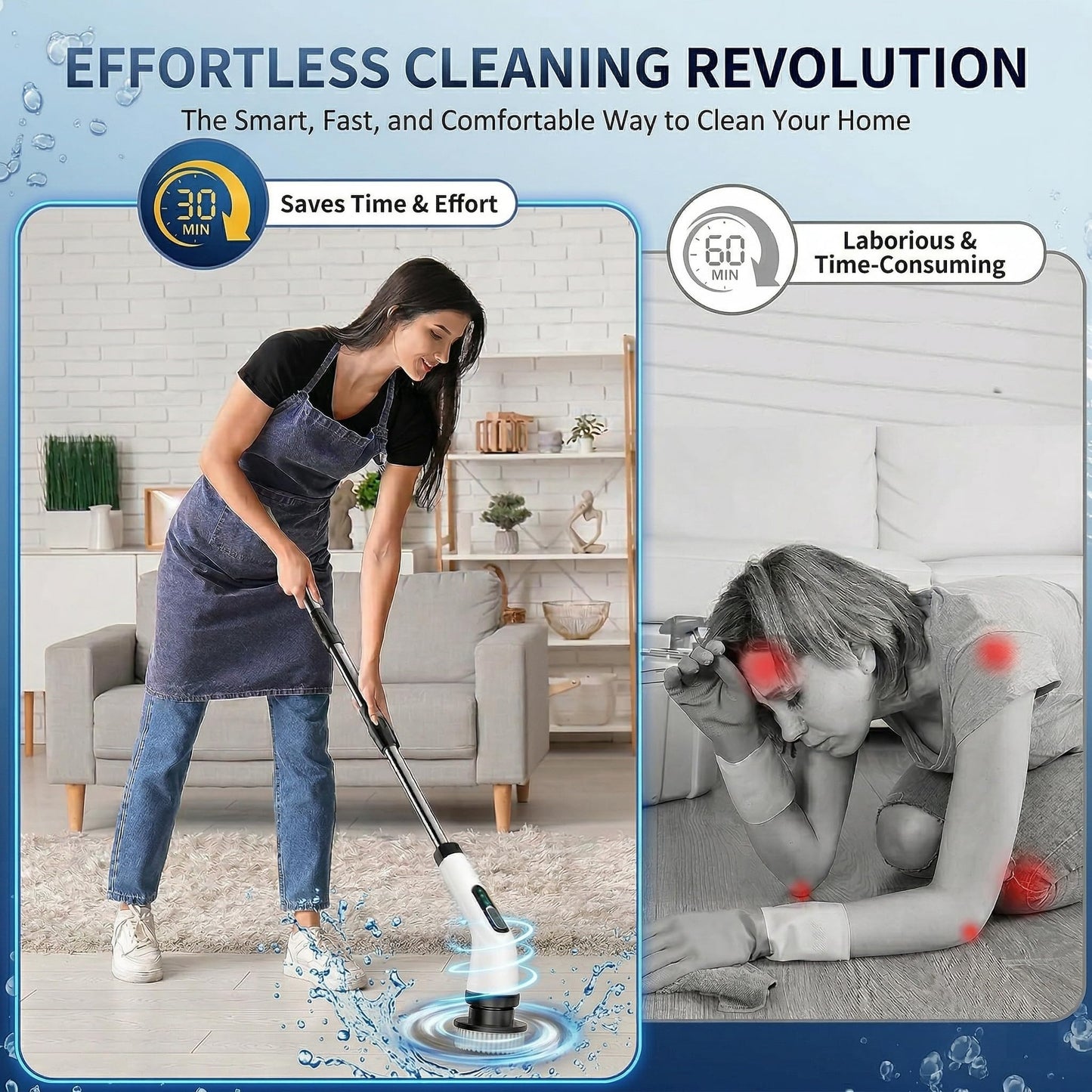 FYDEE Electric Spin Scrubber, Cordless Bathroom Cleaning Brush with 7 Heads & Adjustable Extension Handle, IPX7 Waterproof Rechargeable Power Shower Tub Scrubber for Tile, Grout, Floor & Car