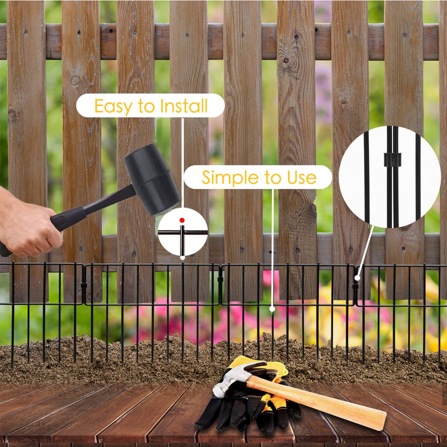 Blingluck Animal Barrier Fence, 19 Pcs 12In(H) x 20.5Ft(L) Upgrade 1.26 in gap Decorative Fences No Dig Fence for Rabbit and Dog, Rustproof Metal Wire Garden Fence Border for Garden Patio Landscaping