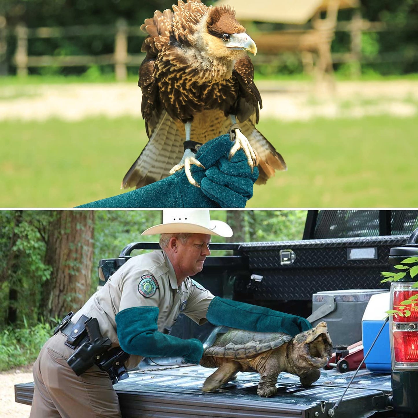23.6IN Animal Handling Gloves Bite Proof Kevlar Reinforced Leather Padding Dog,Cat Scratch,Bird Handling Falcon Gloves Grabbing,Reptile Squirrel Snake Bite,Dark Green