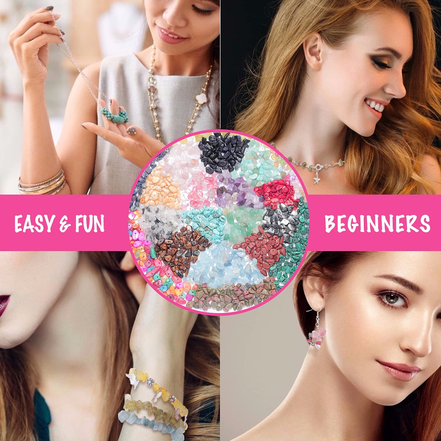 Xmada Jewelry Making Kits - 1587pcs Beads Crystal Beads Jewelry Beading Thread Earring Hooks Rings Bracelets for Girls Adults