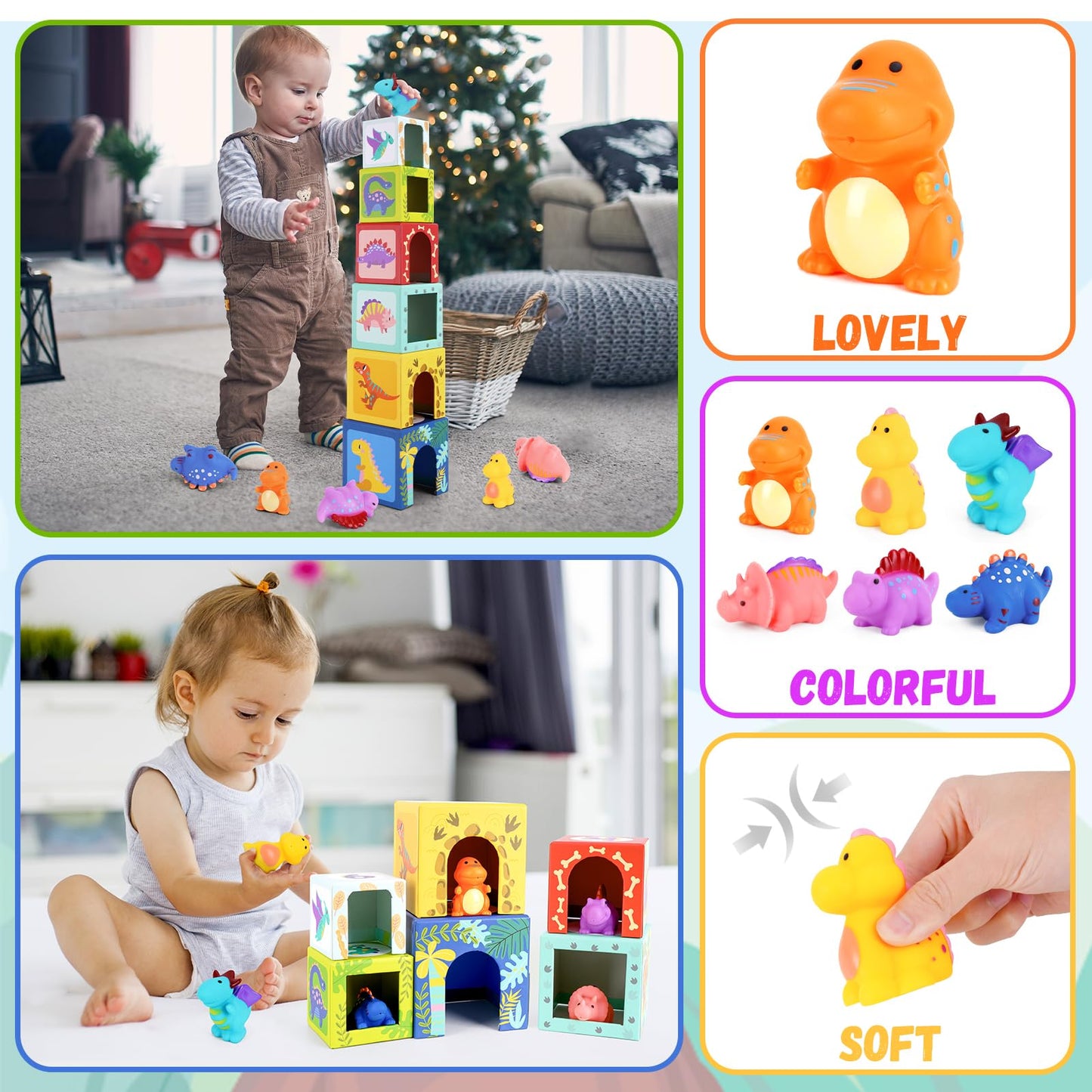 Toddlers and Babies Dinosaur Sorting and Stacking Toys Blocks for 1-3 Kids Preschool Learning, Numbers Nesting Boxes Montessori Toys Gifts for 1 2 3 Year Old Baby Boys Girls