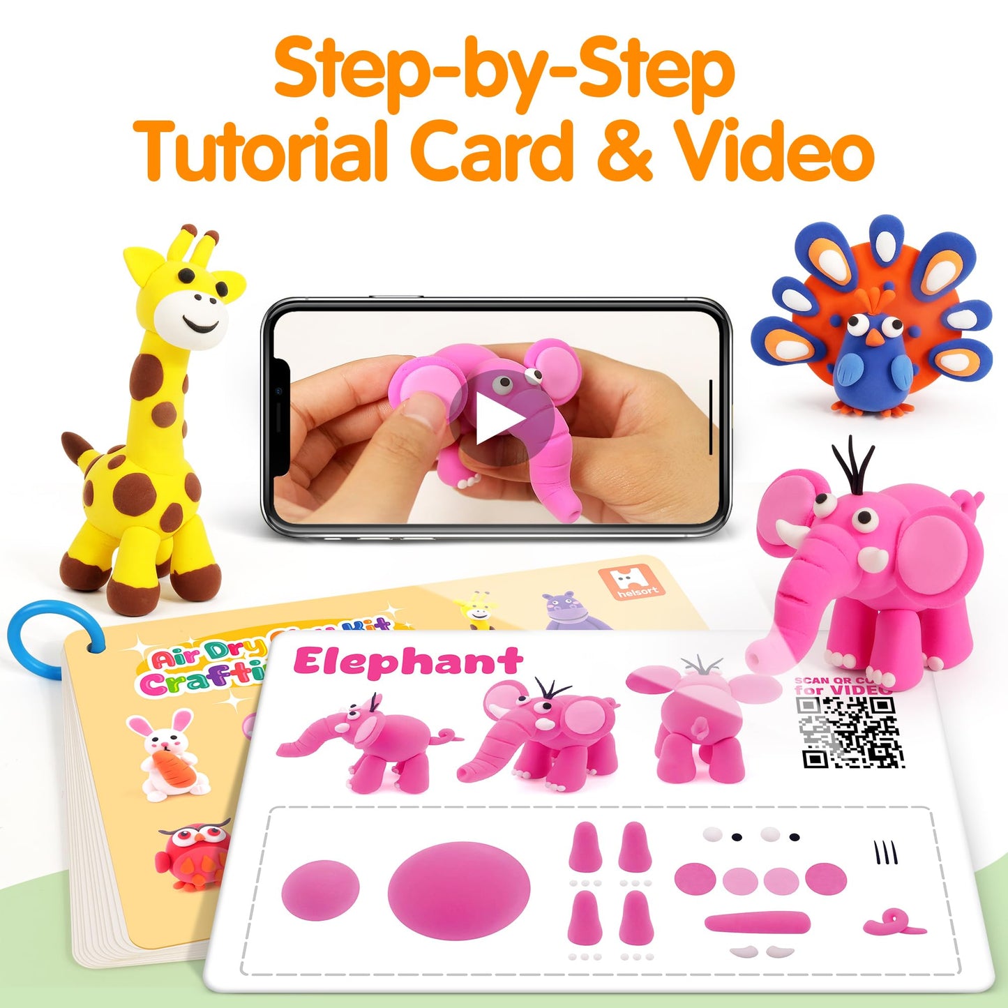 Air Dry Clay for Kids: 12 Animals Modeling Clay Kit with Tutorial Cards & Video, 8 Sculpting Tools, Ultra Light & Soft, Safe & Non-Toxic, DIY Art Crafts Toys Gift for Boys Girls