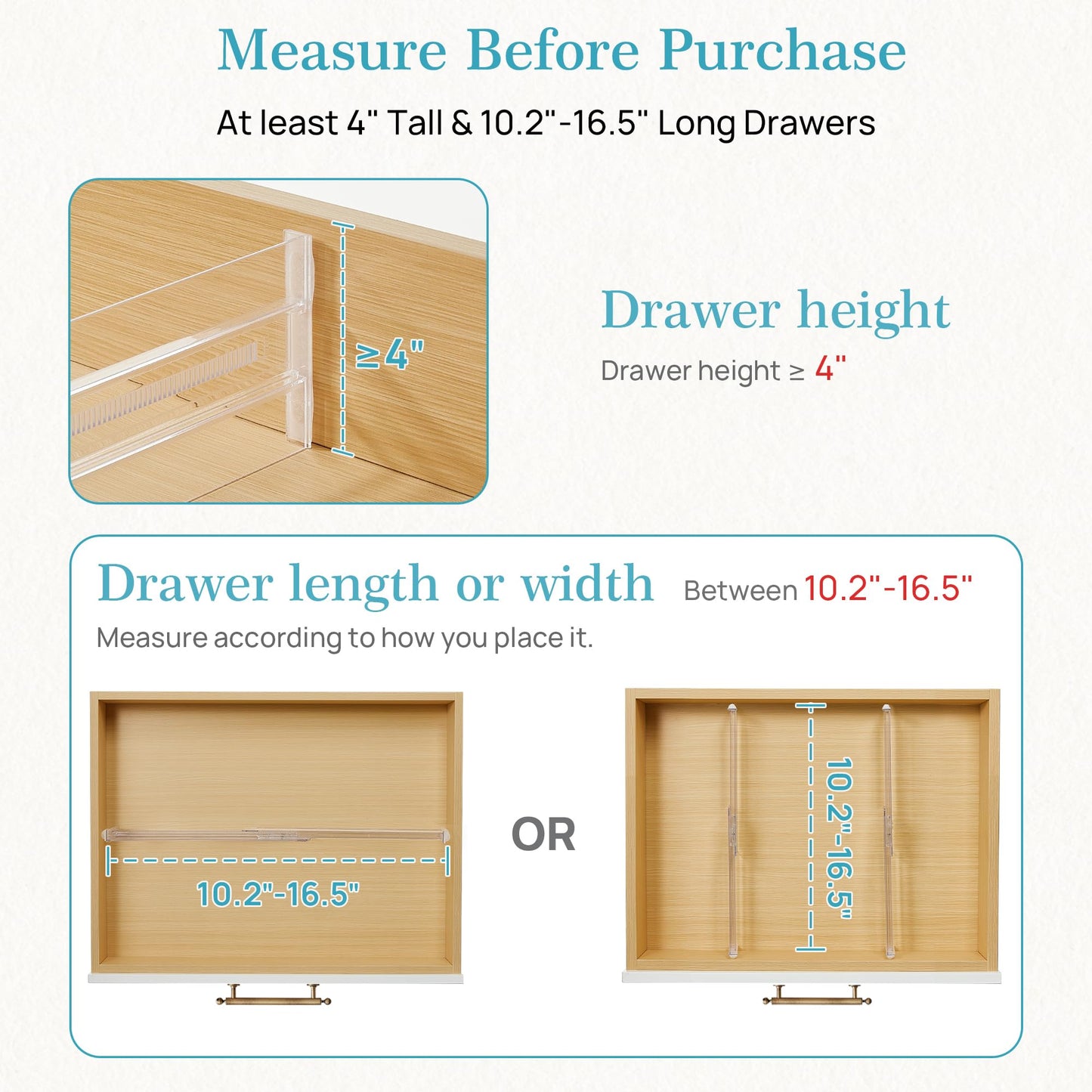 Vtopmart 8 Pack Drawer Dividers for Clothes, Adjustable 4" High Expandable from 10.2"-16.5" Dresser Drawer Organizer, Clear Plastic Dresser Organizer for Baby Clothes, Underwear, Socks