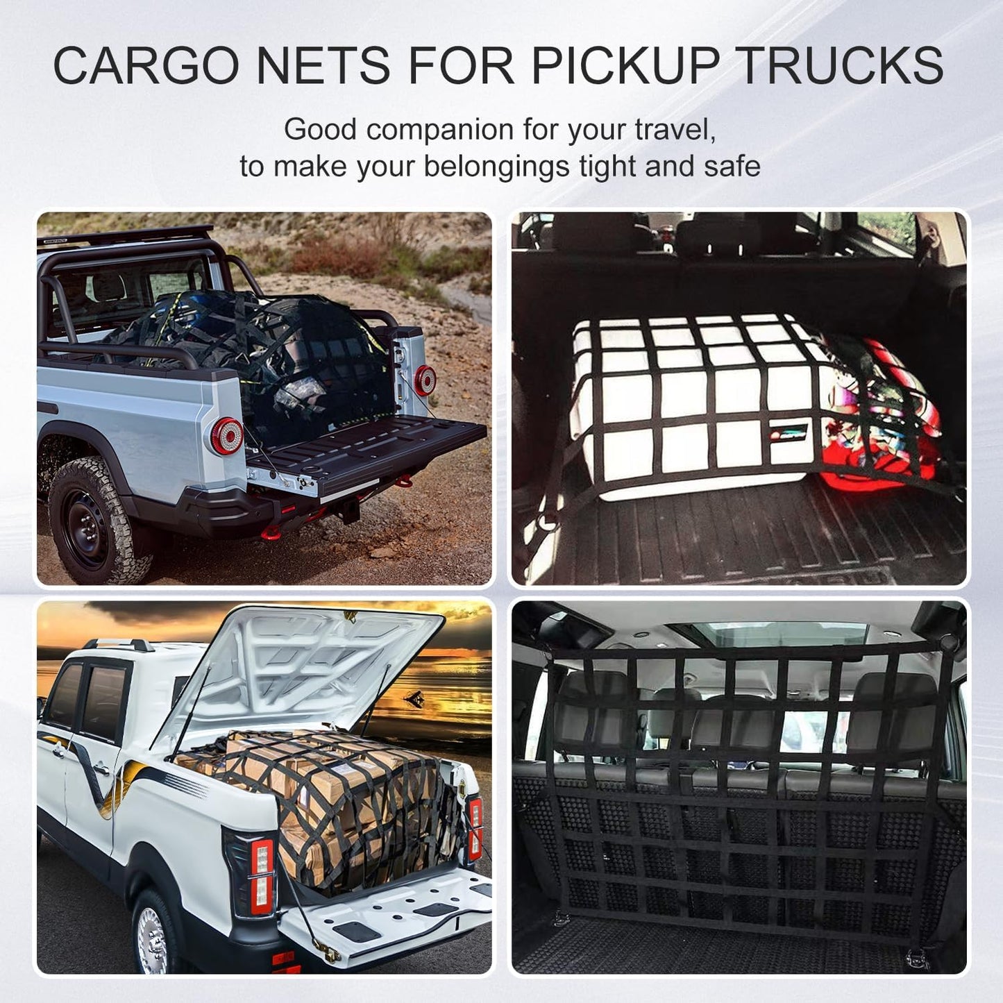 Cargo Net for Pickup Truck Bed, Heavy Duty 1100LBS Capacity, Adjustable Cam Buckles & S-Hooks, Thick Herringbone Nylon Mesh with Drawstring Storage Bag for Trailers and Trucks