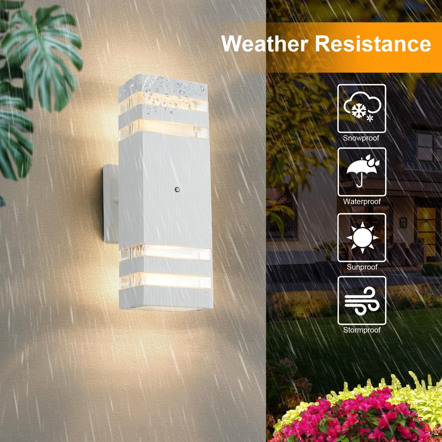TEBLAMPUE Dusk to Dawn Outdoor Wall Lights 2 Pack, White Up and Down Exterior Wall Light Fixture Outdoor Lights for House Hallway Garage Entryway
