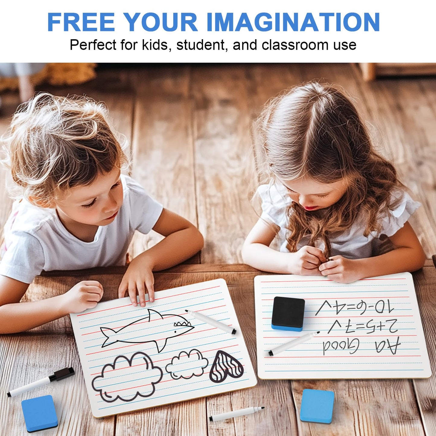 Nicpro 25 Pack Dry Erase Mini Whiteboard - Lined/Plain,9 x 12 Double Sided Lapboard Bulk with 25 Markers, 25 Erasers Learning Small White Boards Portable Drawing Writing for Student, Classroom Use