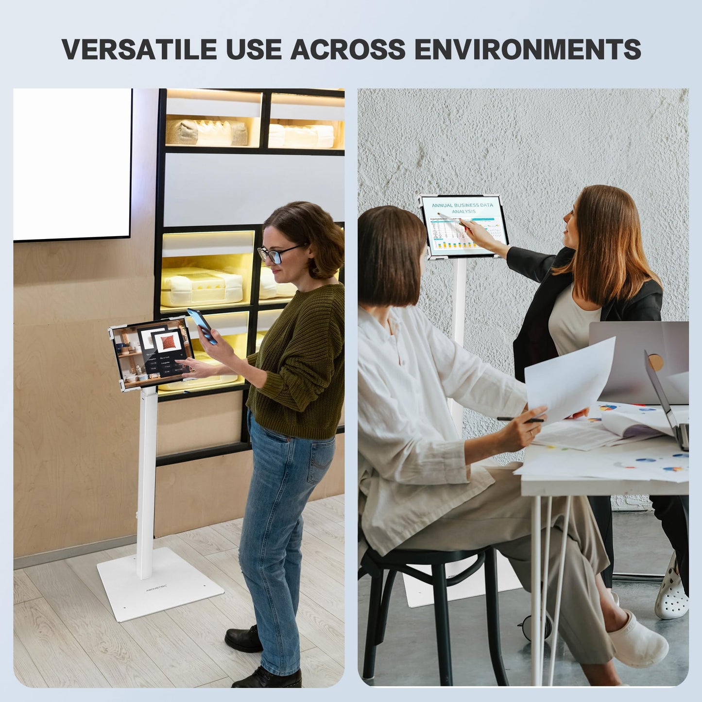 AboveTEK Security iPad Kiosk Floor Stand, Anti-Theft POS Tablet Stand, Height Adjustable, 360° Swivel, Universal Locking Holder, Fits 9.7"-13" iPad/iPad Pro/Air