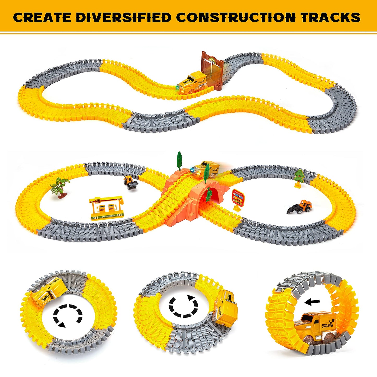 OR OR TU Construction Toys 342Pcs Race Track Sets for Boys/Girls Kids Excavator Toy Toddler Train Set Flexible Car Track Gift for 3 4 5 6+ Years Old Children