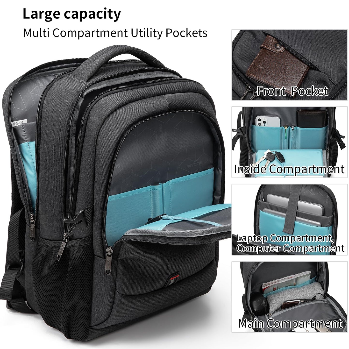 DUSLANG Laptop Backpack for Travel Water Resistant College Backpack for Men/Women Laptop Bag with USB Charging Port, Green-a, 17 Inch, Travel