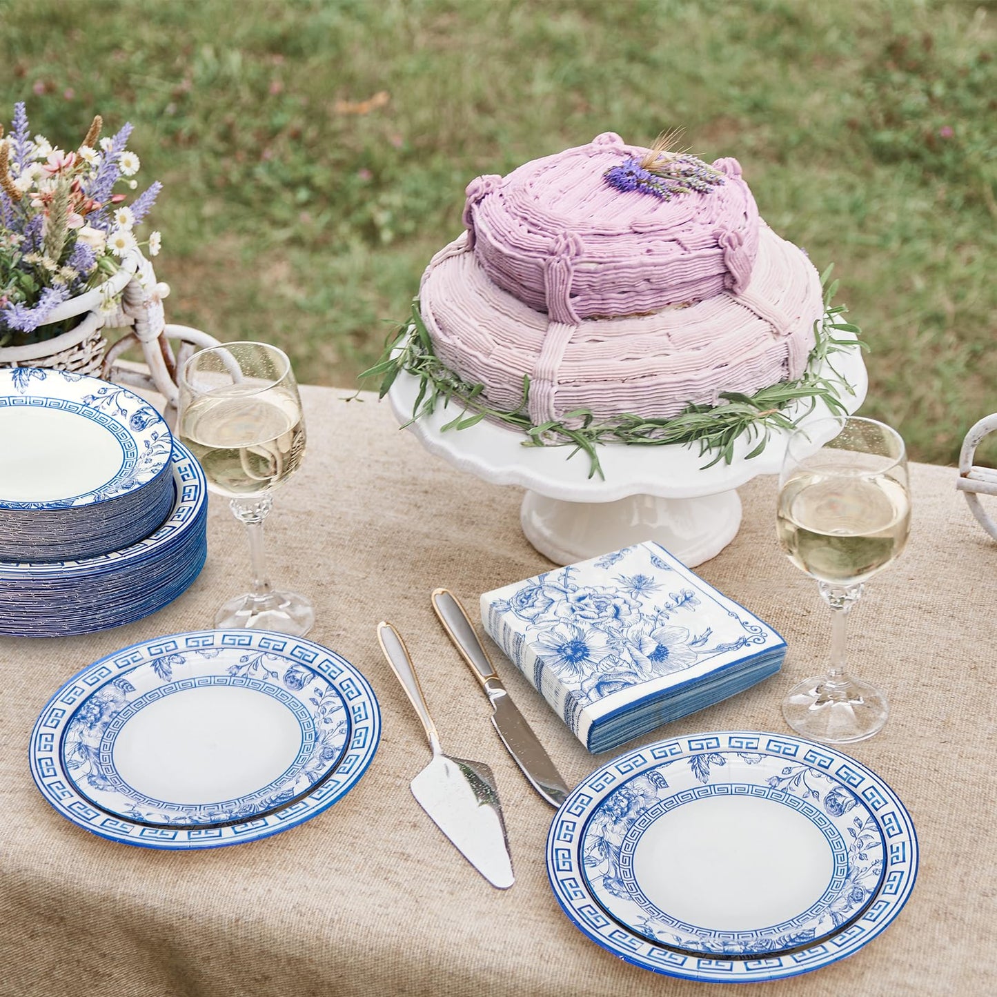 180PCS Blue White Floral Party Supplies Serve 60, Blue Flower Paper Plates and Napkins Kit for Bridal Baby Shower Wedding Tea Party Decorations, Includes Dinner Plates, Dessert Plates, Napkins
