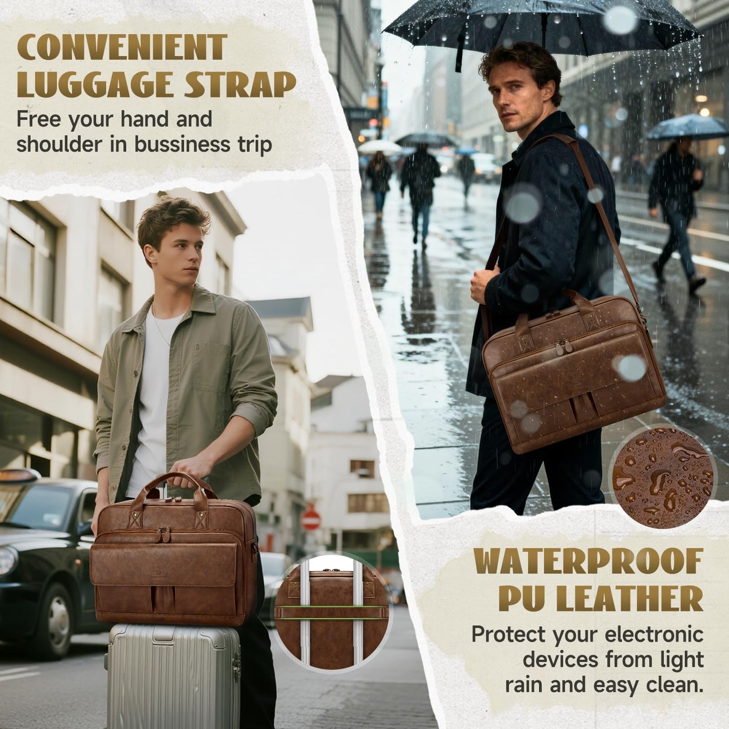 Laptop Bag for Men 15.6 Inch PU Leather Briefcase Mens Messenger Bag Waterproof Computer Satchel Bag for Work Office Business Travel College