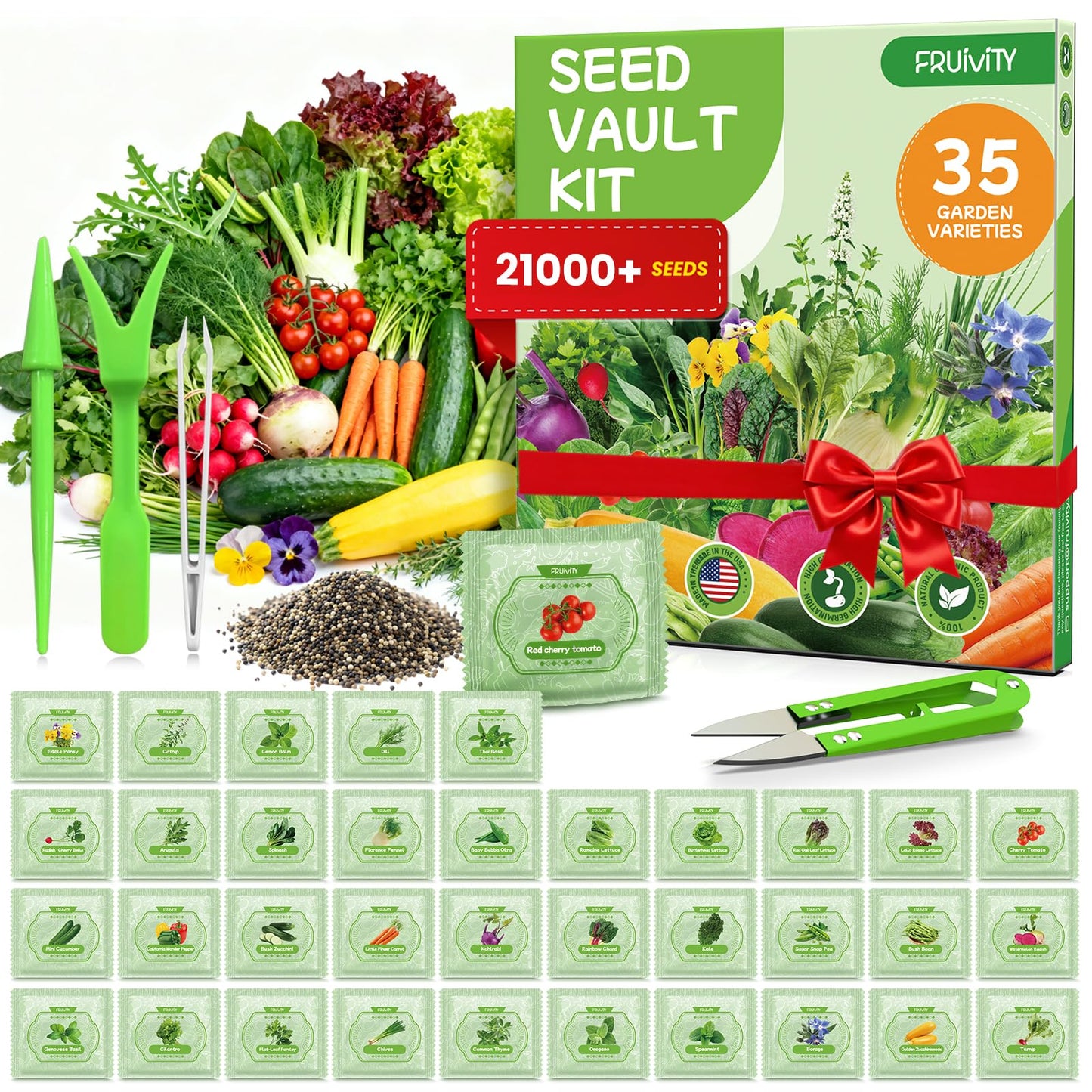 35 in 1 Heirloom Vegetable Seeds for Planting - 21,000+ Non-GMO, Organic Seeds Kit for Indoor & Outdoor Garden | 35 Varieties Survival Garden Seeds with Free Plant Markers