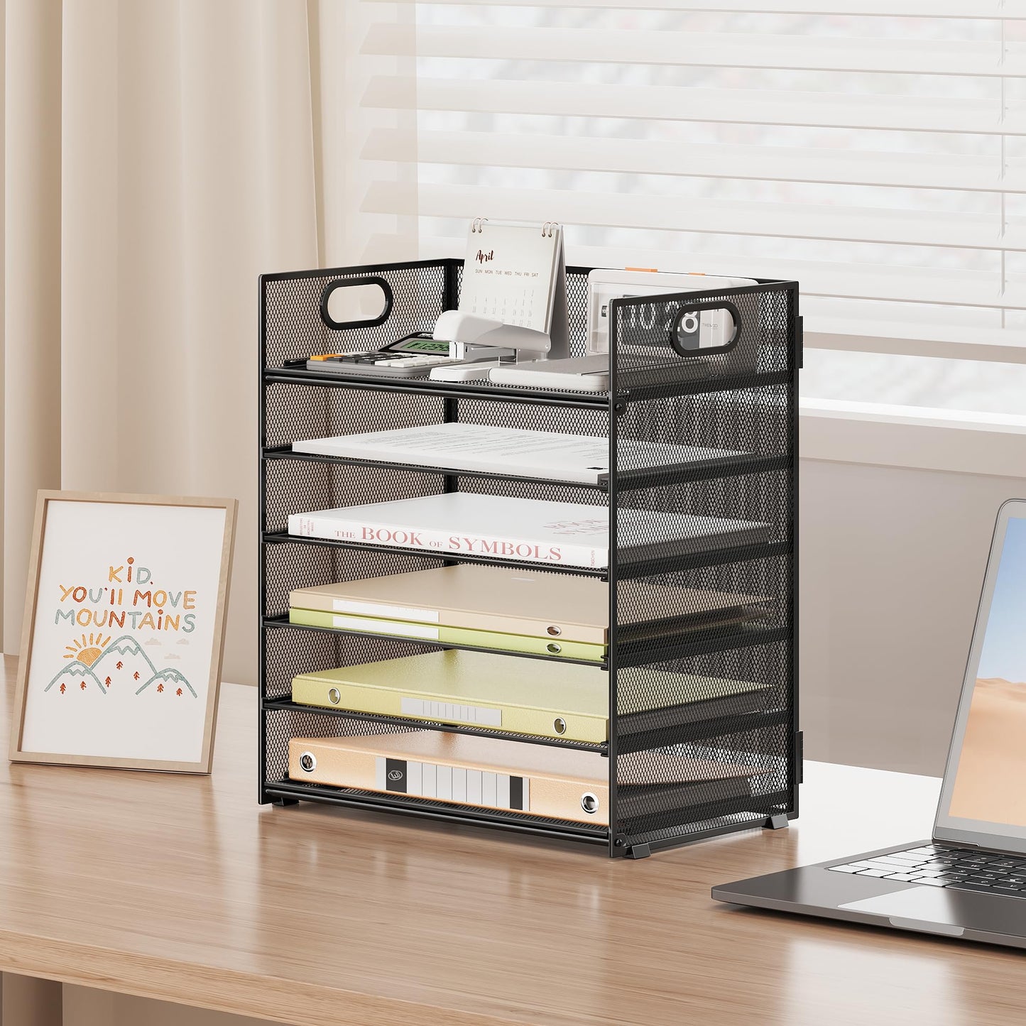 Marbrasse 6 Tier Desk Organizer, File Organizer with Handle, Mesh A4 Paper Organizer, Letter Tray for Office, Home or School (Black)