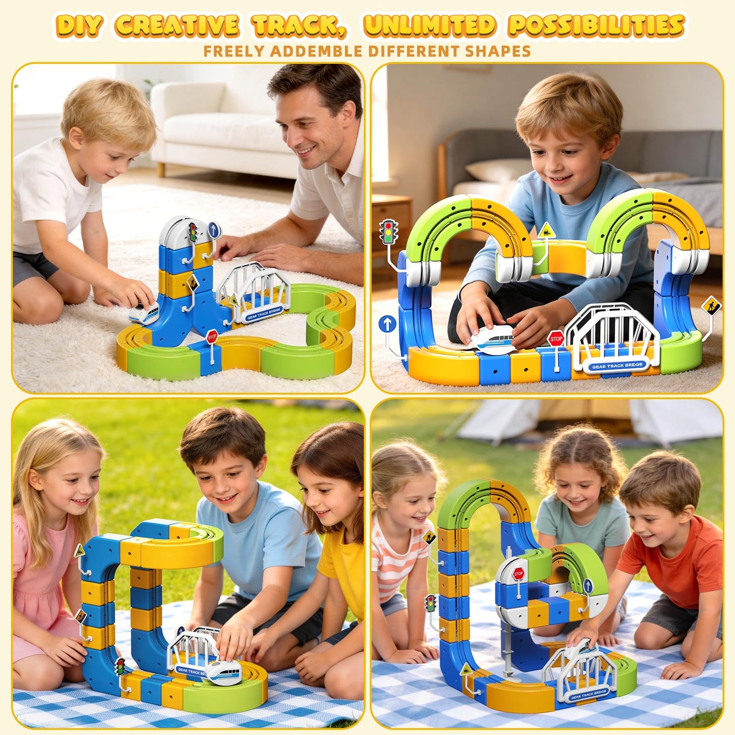 Fortand Electric Train Set for Kids 3-8, 124PCS (36 Track +1 Car) 3D Flexible Track STEM Building Railroad Toy DIY Train Track Anti-Gravity Creative Toy for Boys Girls Ages 3 4 5 6 7 8+ Birthday Gifts
