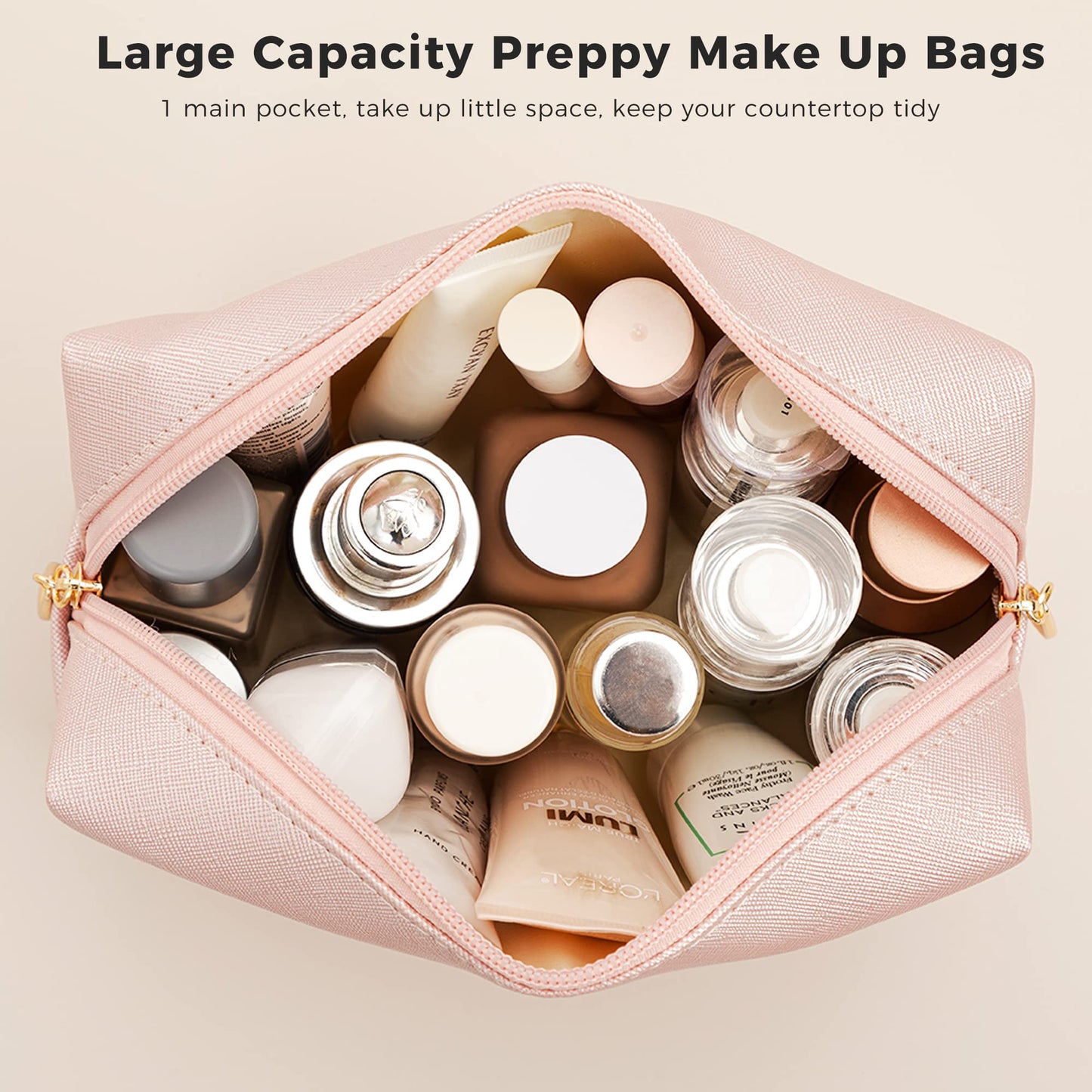 HBselect 4 Pcs Preppy Makeup Makeup Bag, Cute Waterproof PU Leather Chenille Letter Cosmetic Bag Travel Makeup Bag, Preppy Makeup Pouch Toiletry Zipper Pouch Organizer for Women and Girls