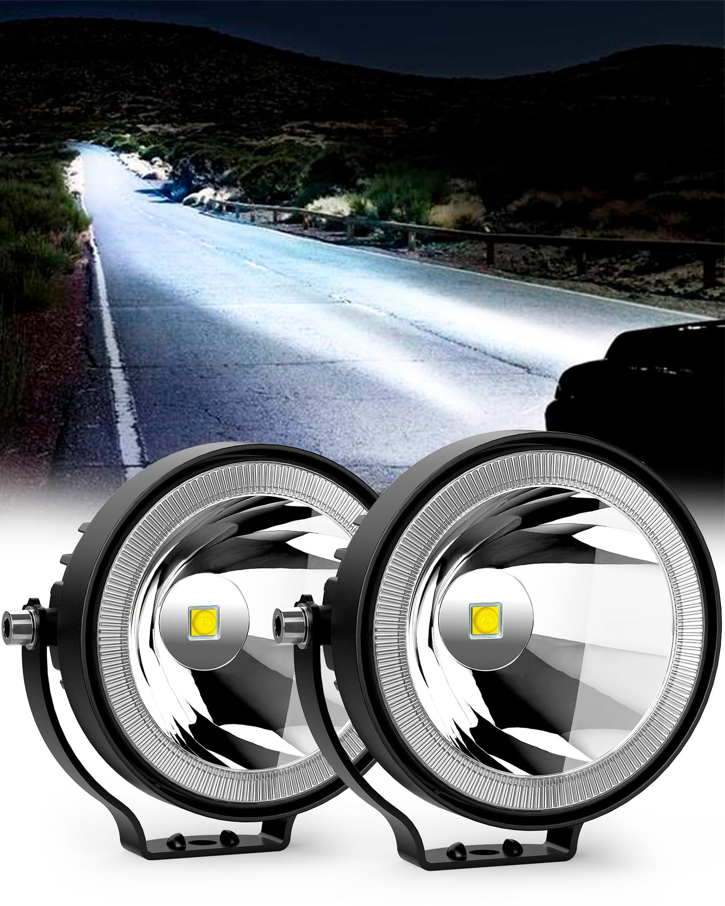 NAOEVO 4 Inch Round LED Pod Lights, 60W 6000LM LED Fog/Driving/off Road Lights, Work Lights for Truck ATV UTV Boat Motorcycle, DC 12V-24V, 2-Pack (White)