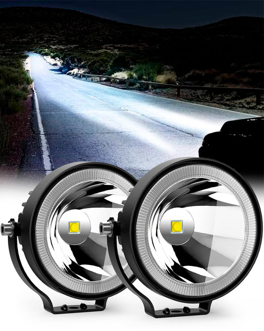 NAOEVO 4 Inch Round LED Pod Lights, 60W 6000LM LED Fog/Driving/off Road Lights, Work Lights for Truck ATV UTV Boat Motorcycle, DC 12V-24V, 2-Pack (White)
