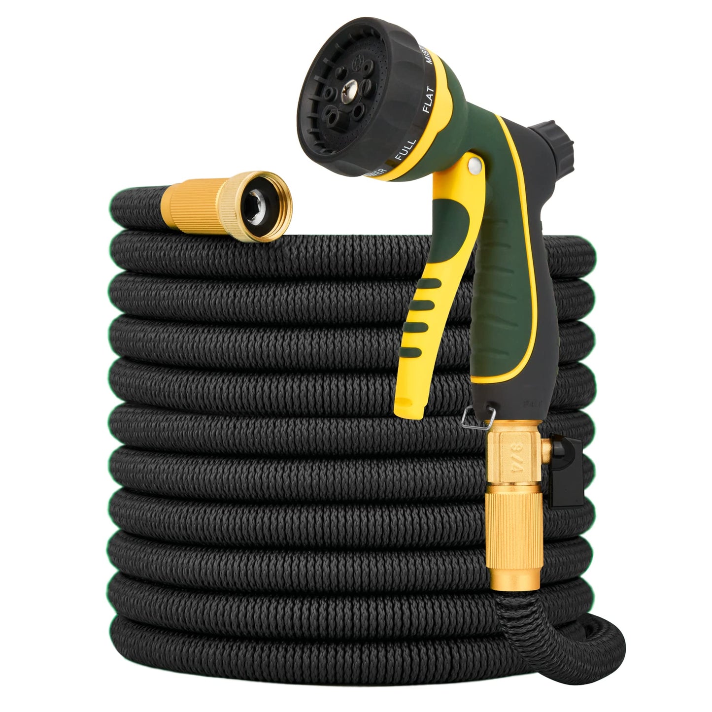NGreen Expandable and Flexible Garden Hose - Strength Durable Fabric and Latex Inner Tube, Lightweight Easy Storage Kink Free Water Hose, Leakproof Solid Brass Fittings with Nozzle (75 FT, Black)