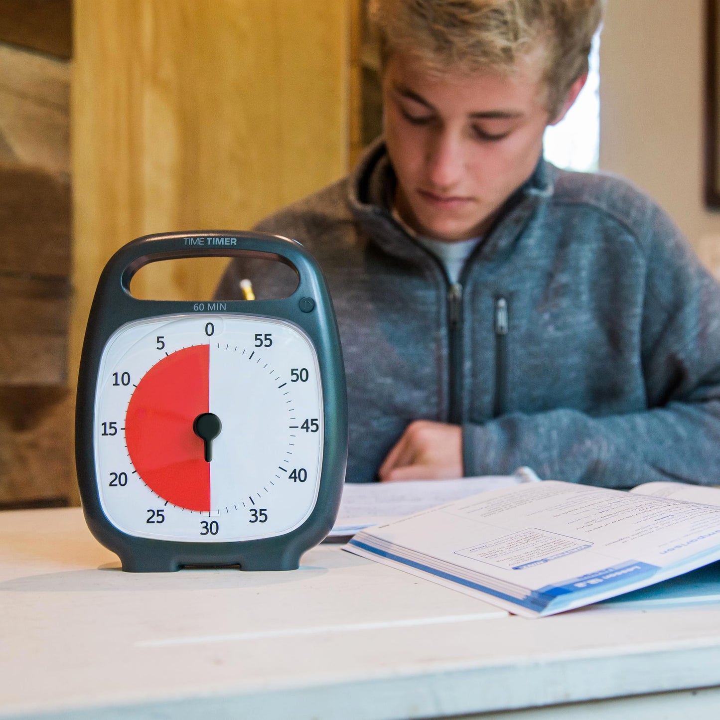 Time Timer PLUS 60 Minute Visual Analog Timer; Optional Alert (Volume-Control Dial); Silent Operation (No Ticking); 5.5” wide x 7” tall; Time Management Tool; Charcoal