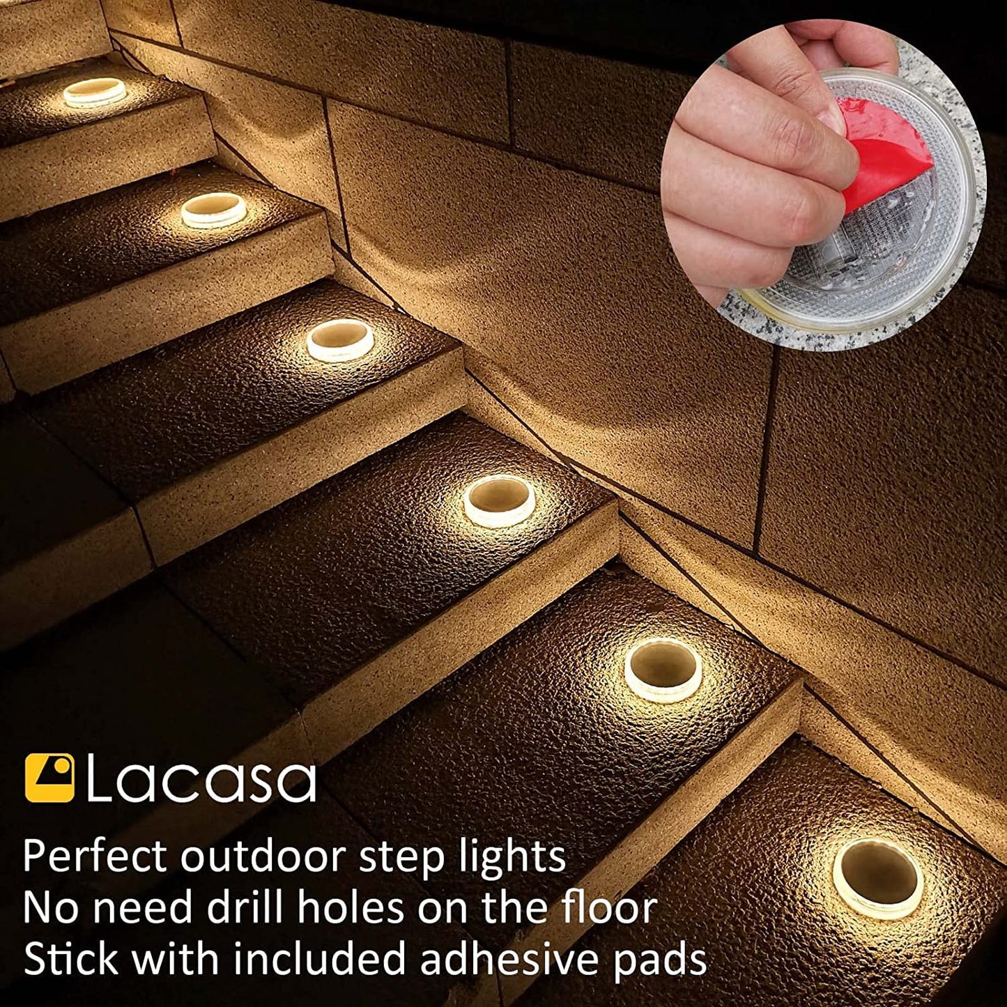 Lacasa Solar Deck Lights, 4 Pack Solar Powered Step Lights LED Dock Driveway Walkway Lights, IP68 Waterproof Auto ON/Off Solar Outdoor Landscape Lighting for Garden Stairs Pathway, Warm White 3000K