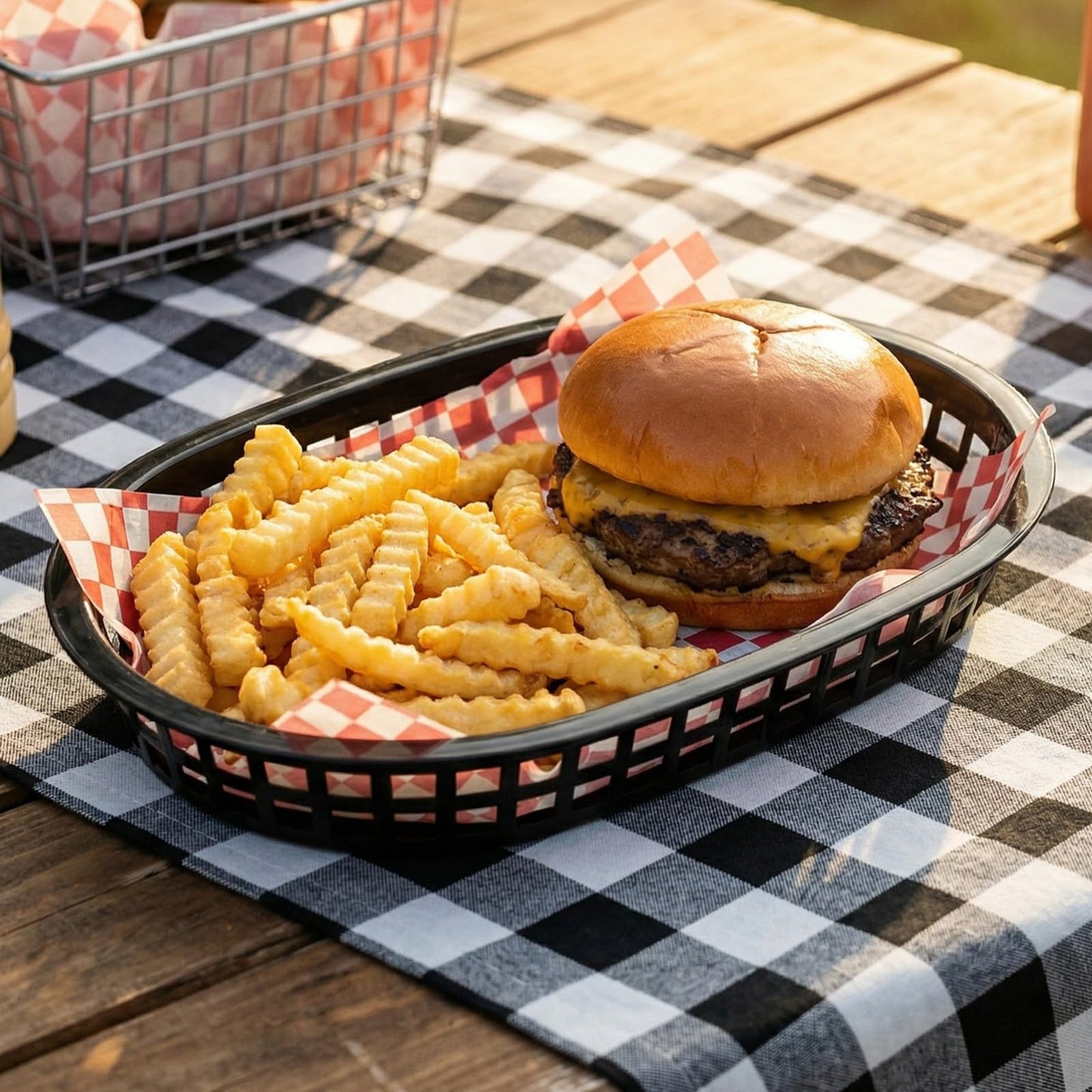 Cedilis 40 Pack Fast Food Baskets, 10.5 x 7 Inch Black Plastic Baskets, Food Service Tray for Hot Dogs, Burgers, Sandwiches, Fries, Barbecues, Picnics, Parties