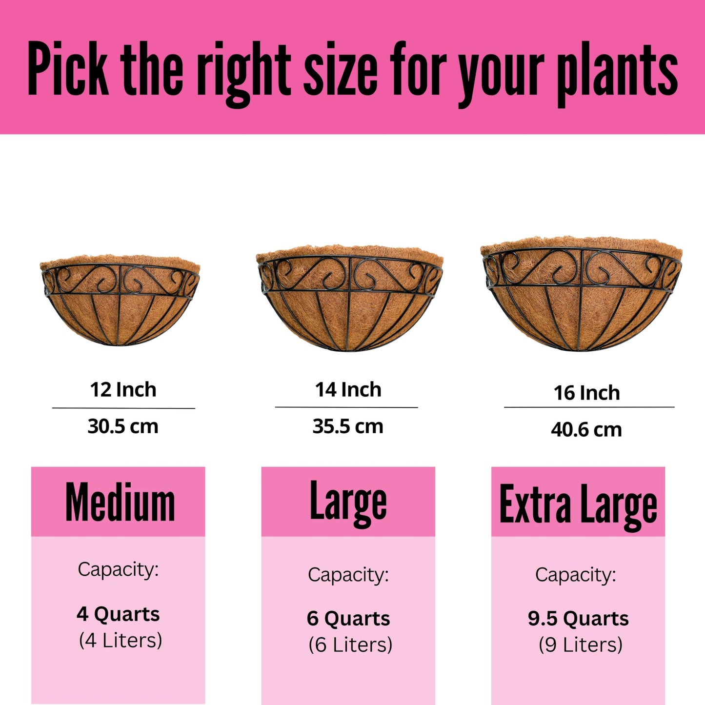 LaLaGreen Wall Mounted Flower Baskets (4 Pack 16 Inch) Large Railing Planter Deck Rail Hanging Plant Pots Holders with Coco Liner Outdoor, Metal Herb Fence Porch Balcony Garden Patio Window Box Trough