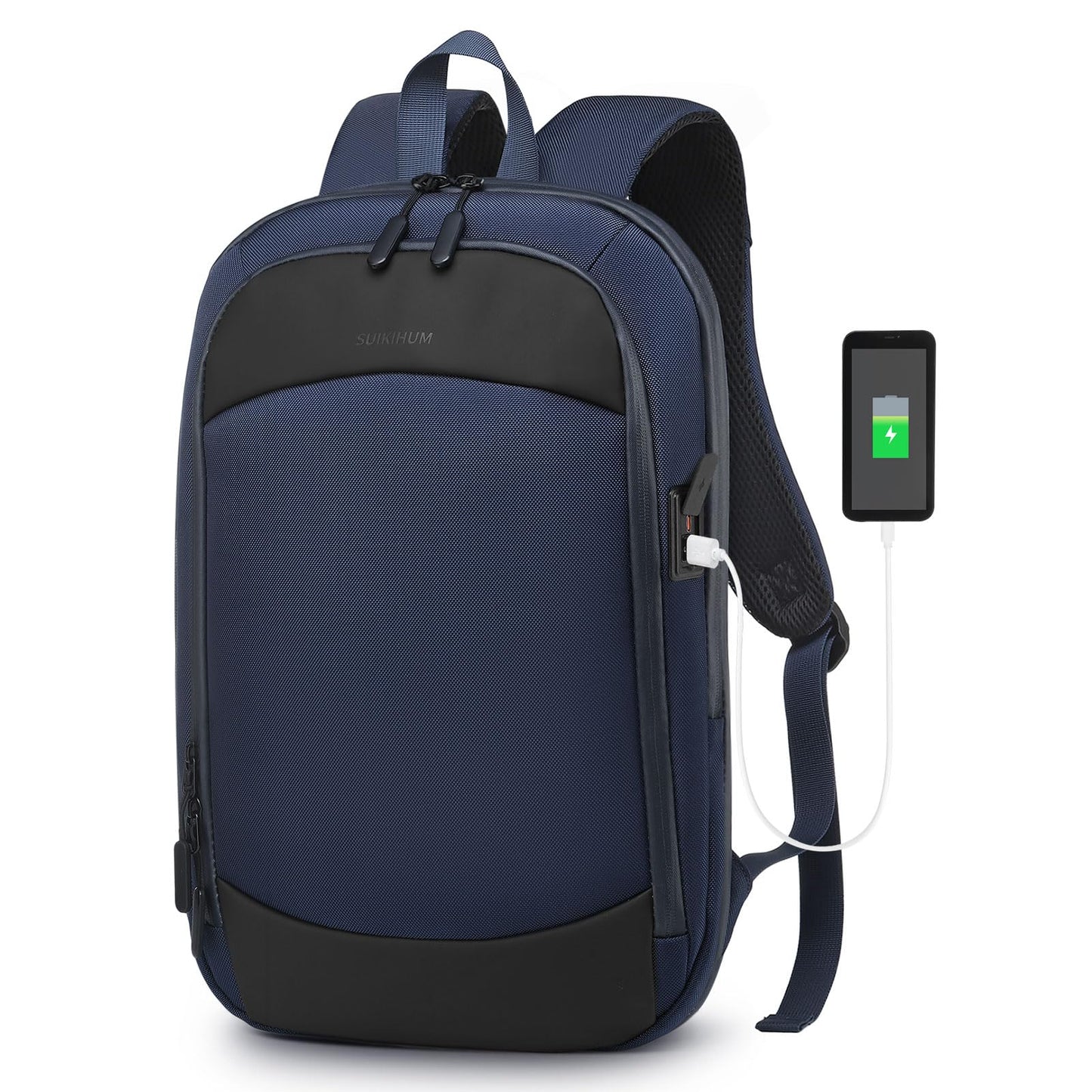 SUIKIHUM 15.6 Inch Laptop Backpack, Expandable with USB Port, Water-Resistant for Work, College and Travel, Blue