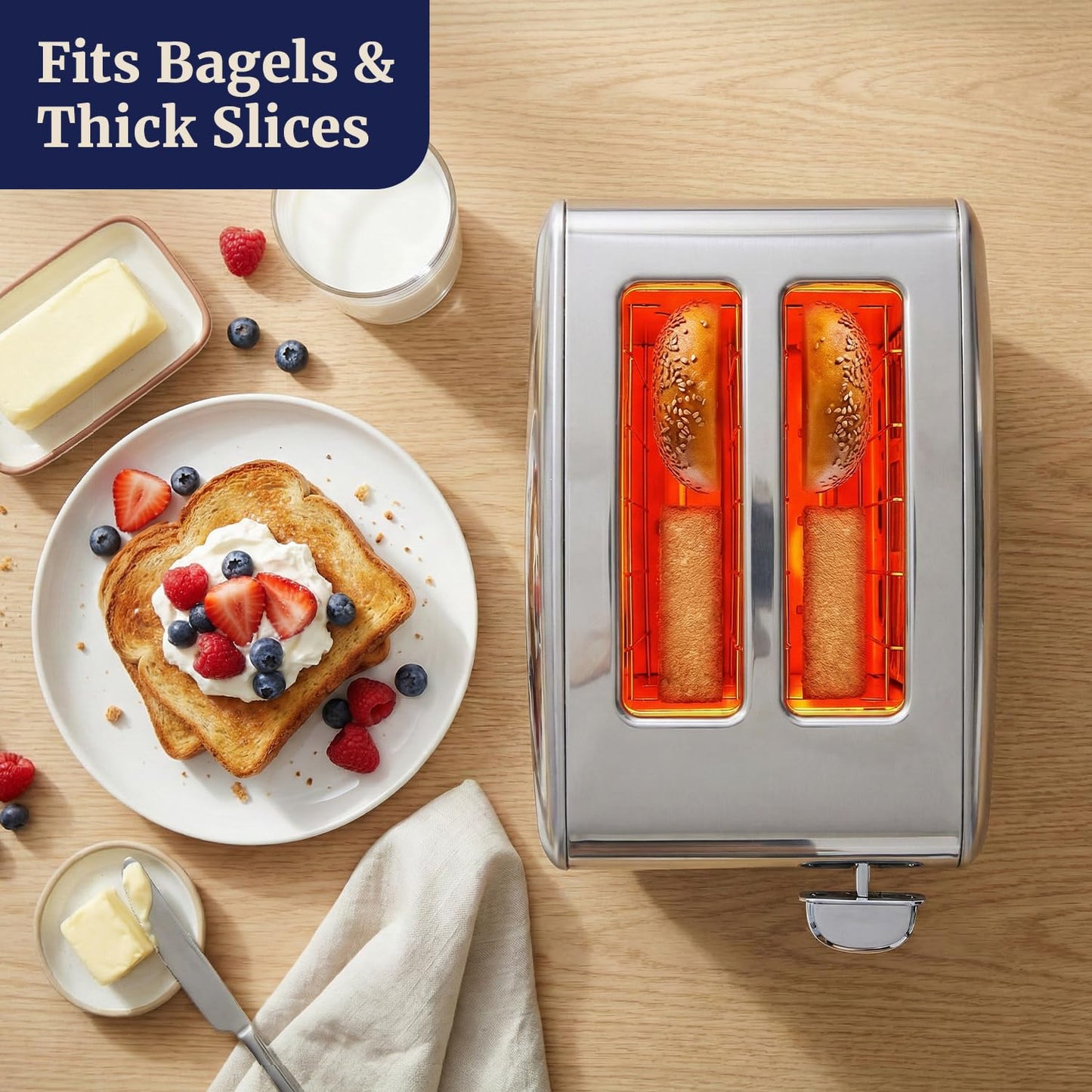 Elite Gourmet 2-Slice Toaster with Digital Countdown, Extra-Wide Slots for Bagels & Thick Bread, One-Touch Presets, Stainless Steel, Defrost/Reheat/Cancel
