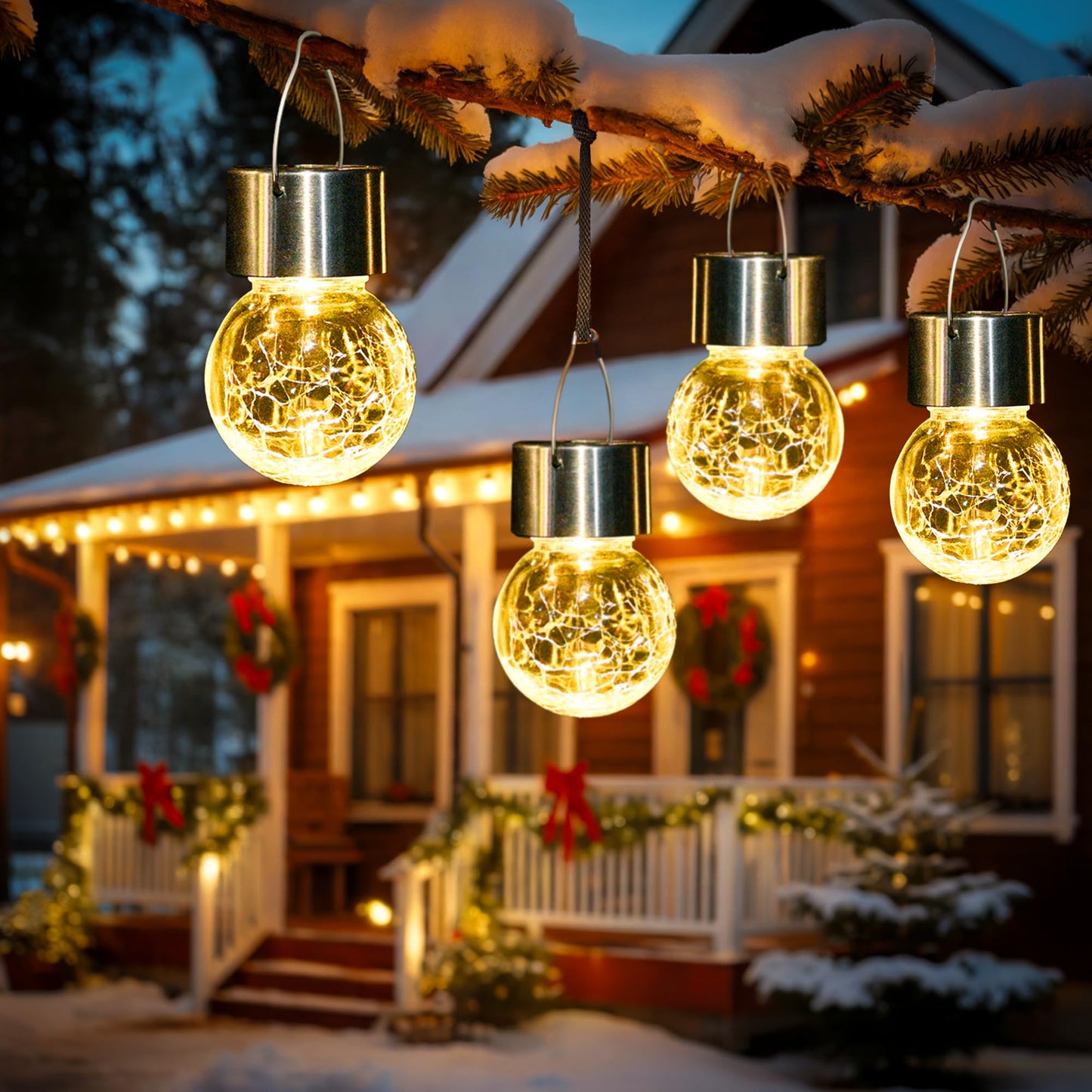 GIGALUMI 12 Pack Solar Outdoor Lights, Solar Hanging Lights for Christmas Decoration-Cracked Glass Solar Lights Outdoor Waterproof for Garden, Yard, Fence, Tree(Warm White)