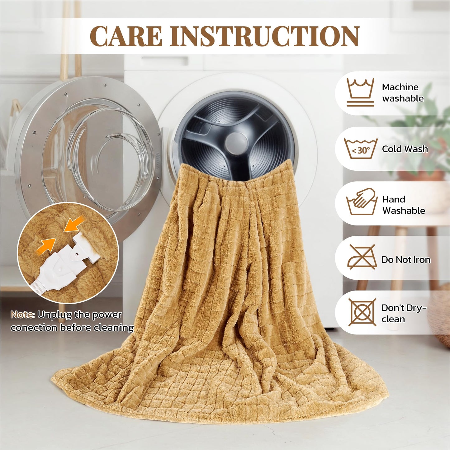 CURECURE Heated Blanket Full Size 72"x84", Soft Warm Faux Rabbit Fur Electric Blanket with 6 Heating Levels, 10 Hours Auto-Shutdown, Fast Heating, Home Use, Machine Washable, Gifts for Adults, Khaki